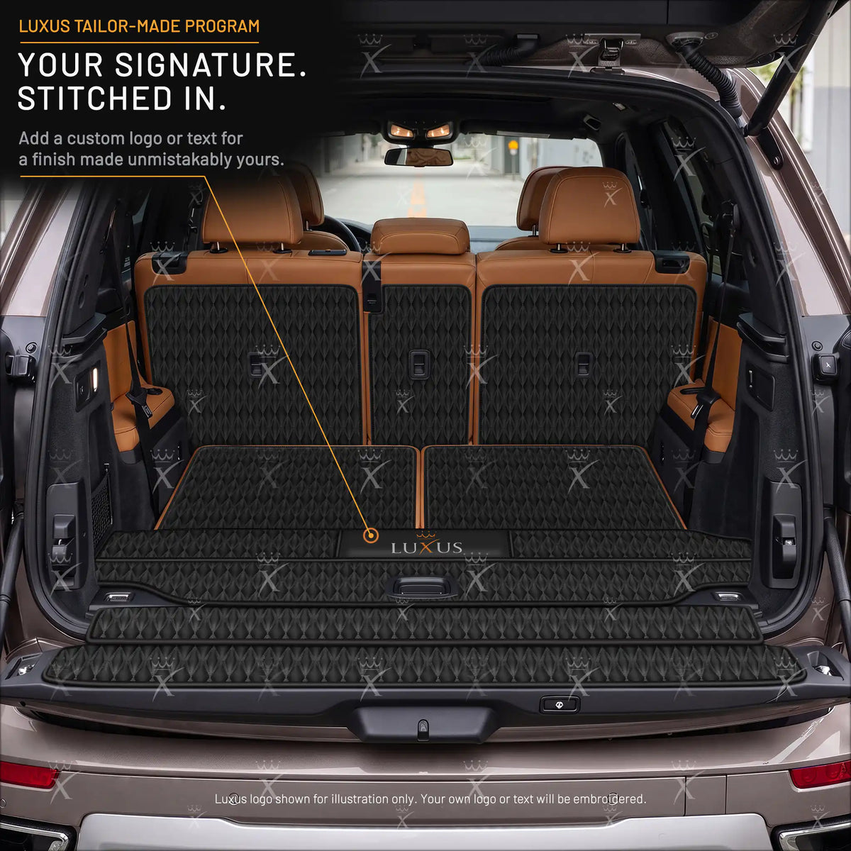 Luxus Car Mats™ - Zwarte en zwarte stiksels 3D luxe lederen koffer-/koffermat