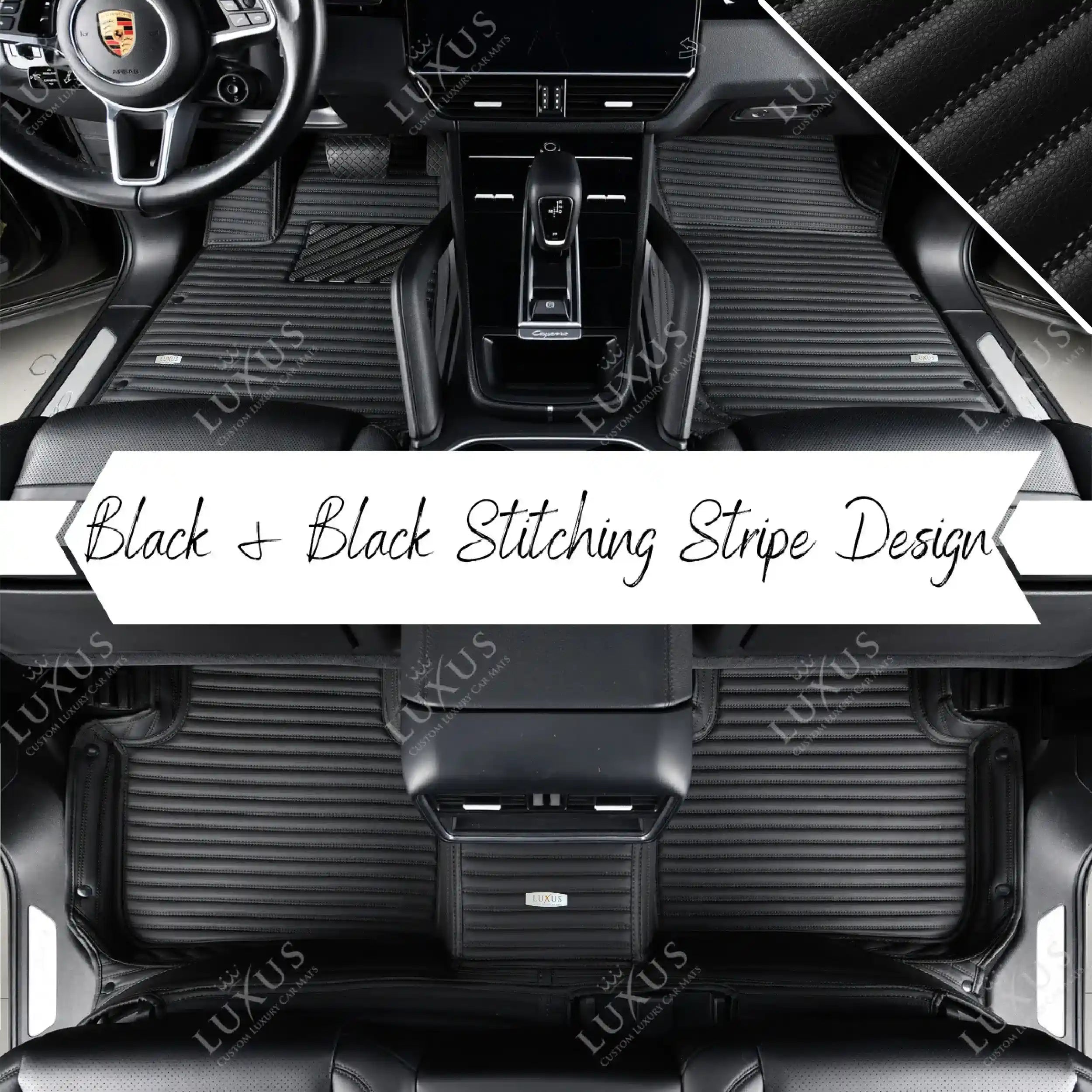 Luxus Premium Stripe Custom Car Mats Set | Black & Black Stitching