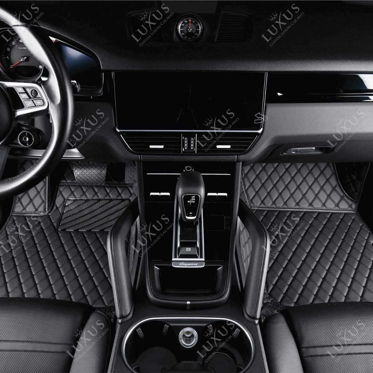 Luxus Premium Diamond Custom Car Mats Set | Black & Black Stitching