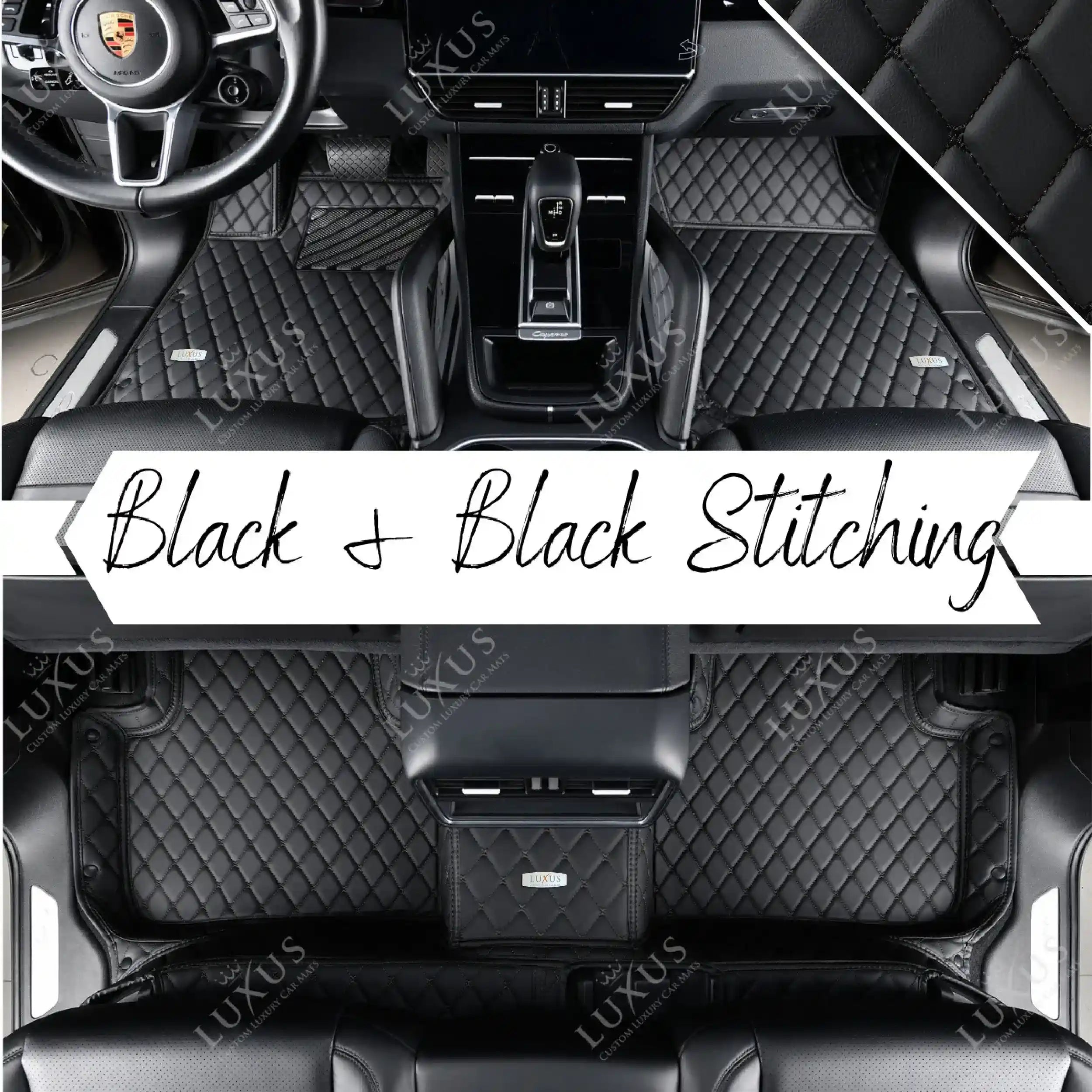 Luxus Premium Diamond Custom Car Mats Set | Black & Black Stitching