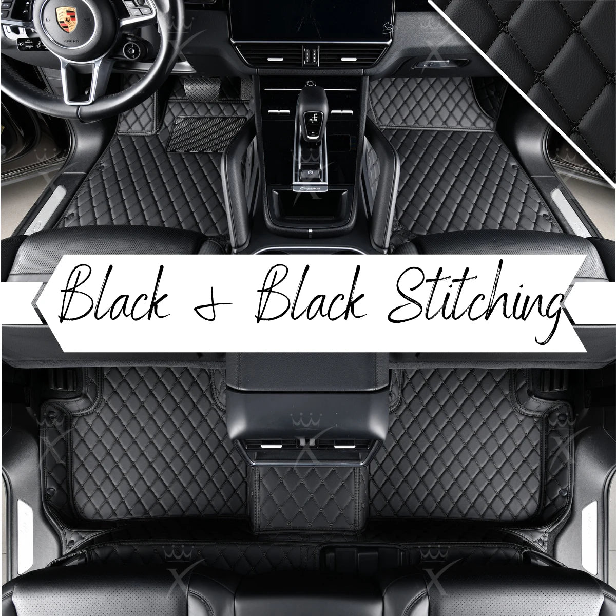 Luxus Premium Diamond Custom Car Mats Set | Black & Black Stitching