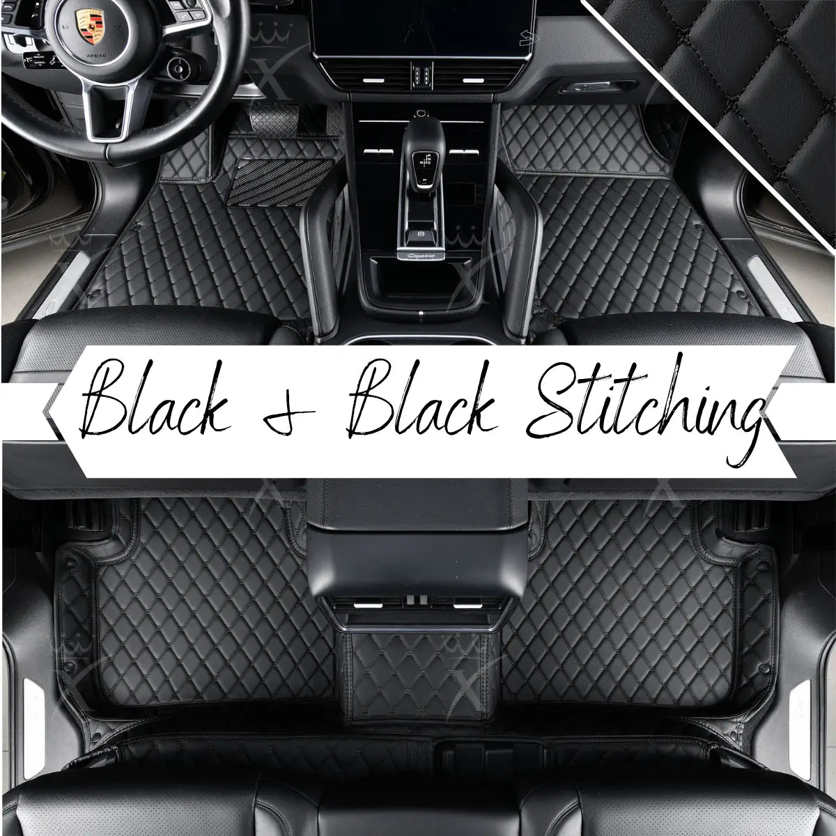 Luxus Premium Diamond Custom Car Mats Set | Black & Black Stitching
