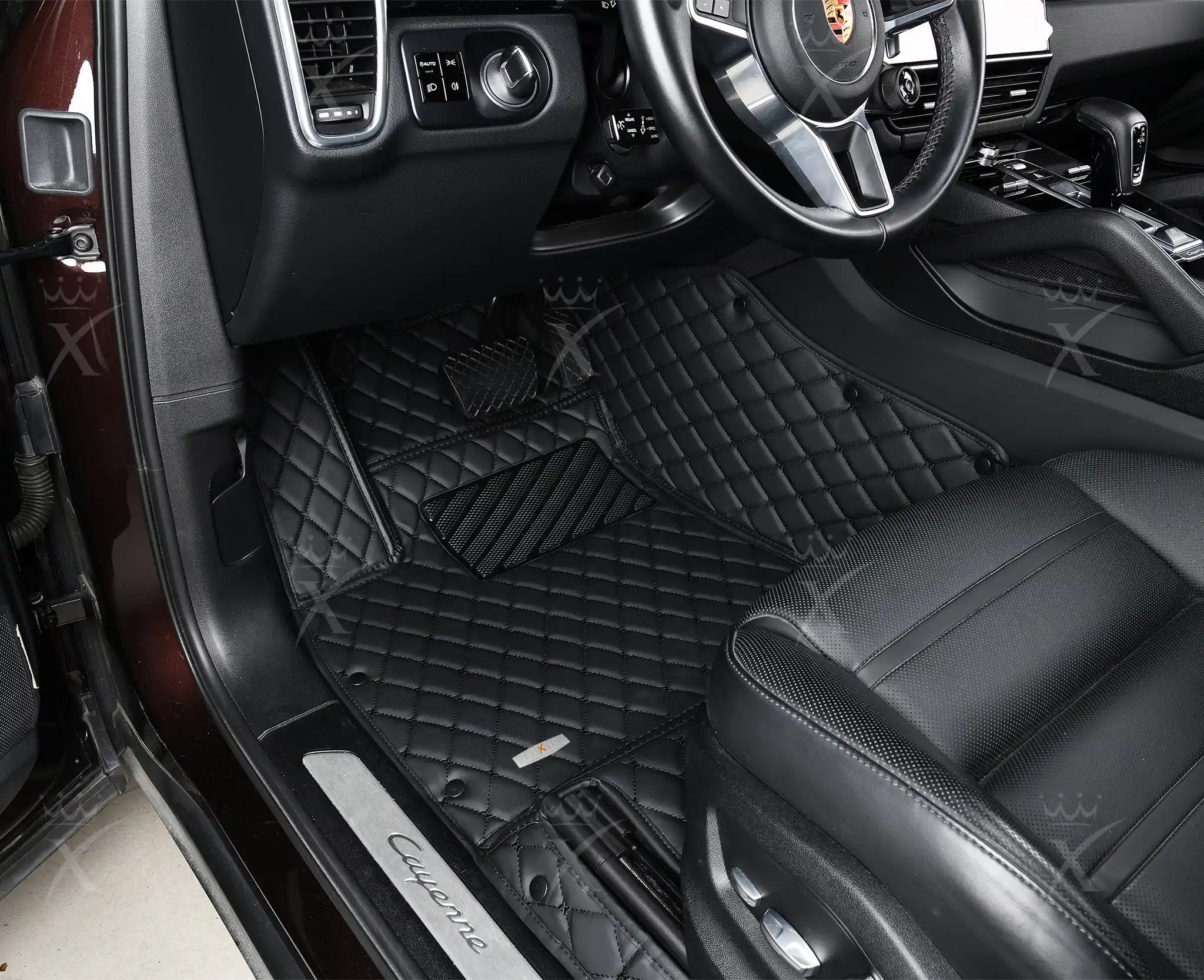 Luxus Premium Diamond Custom Car Mats Set | Black & Black Stitching