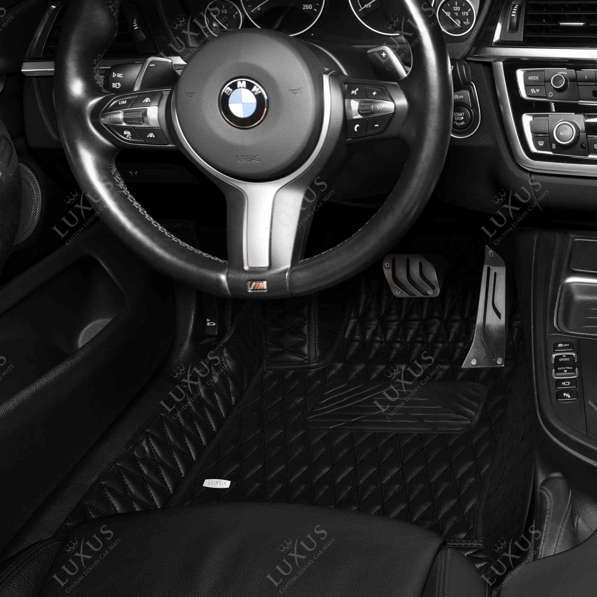 Luxus Premium Twin-Diamond Custom Luxury Car Mats Set | Black & Black Stitching