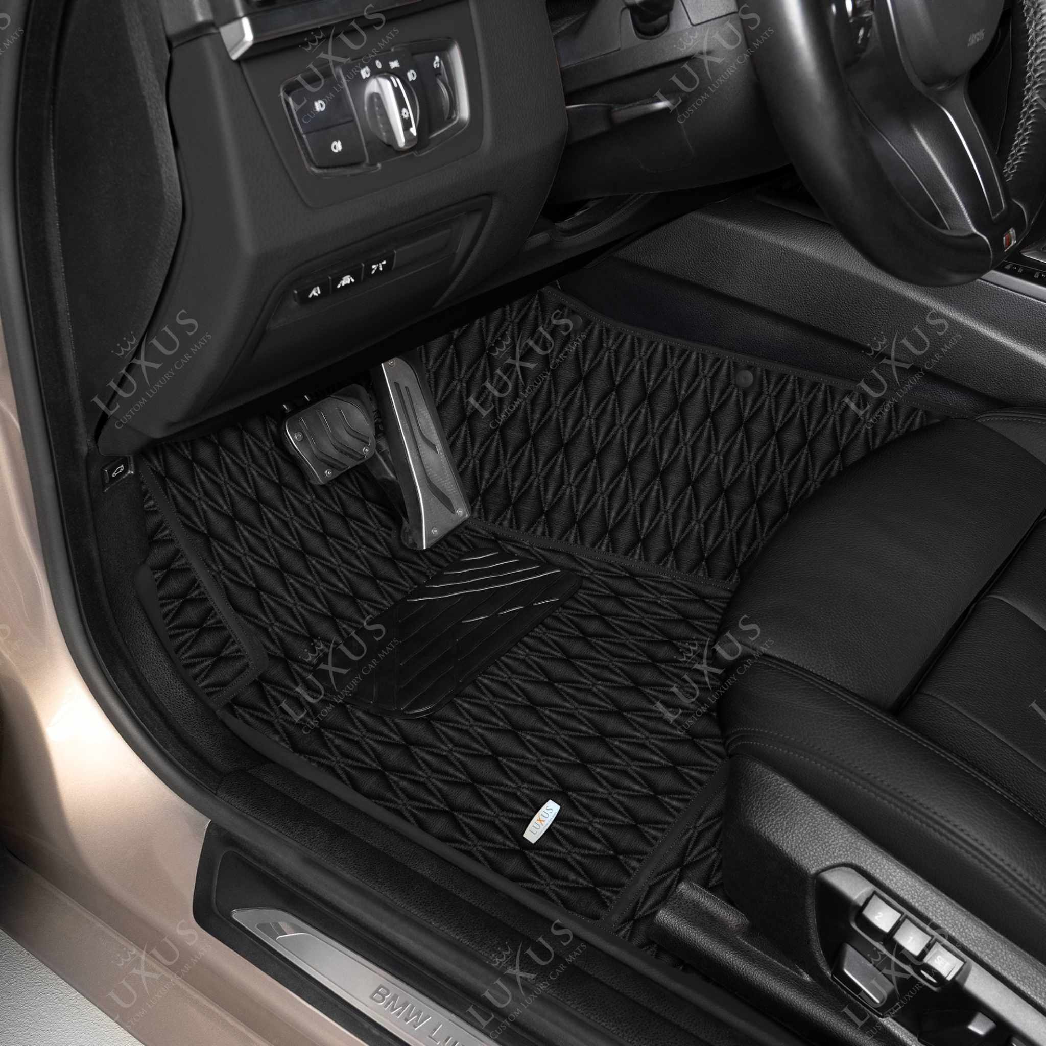Luxus Premium Twin-Diamond Custom Luxury Car Mats Set | Black & Black Stitching