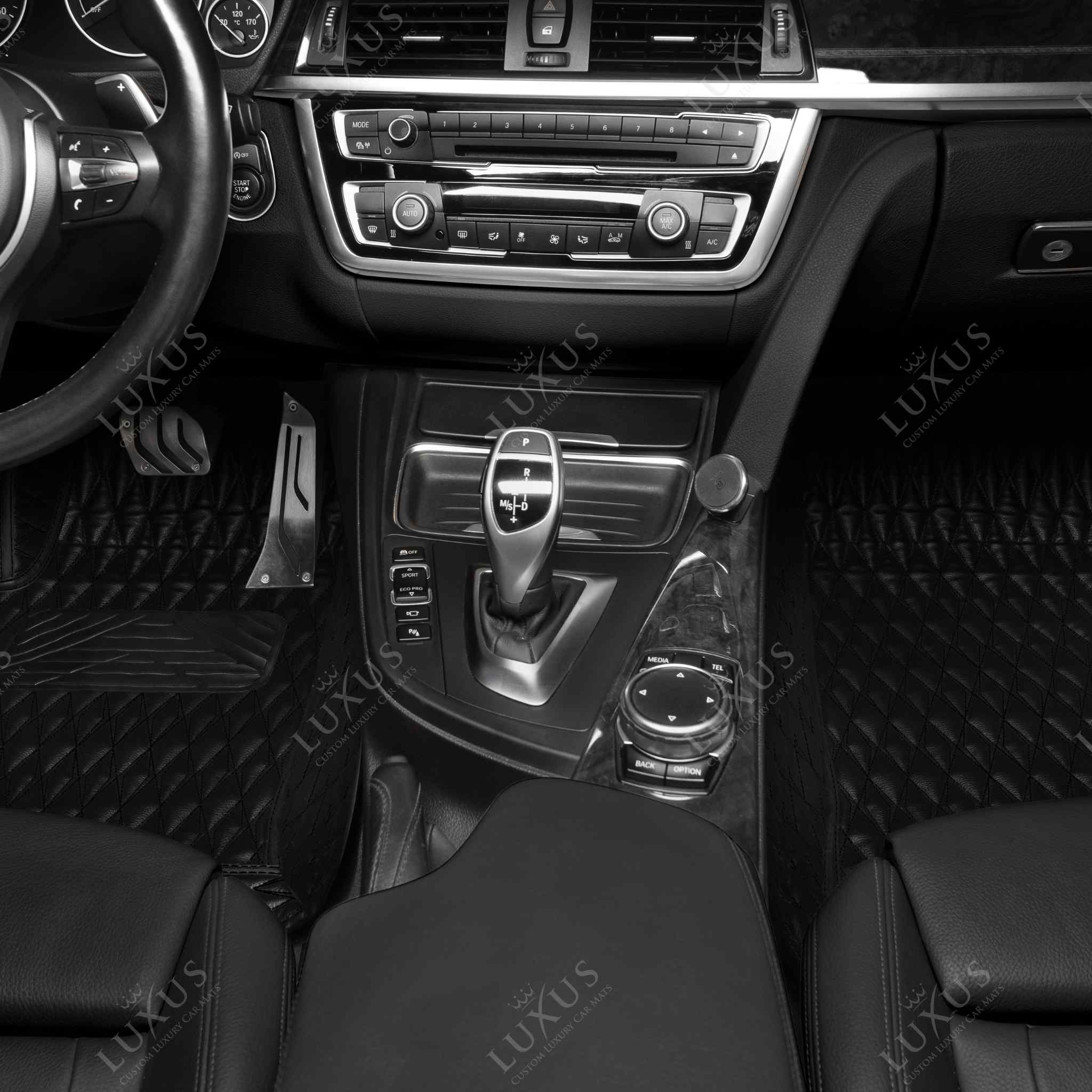Luxus Premium Twin-Diamond Custom Luxury Car Mats Set | Black & Black Stitching