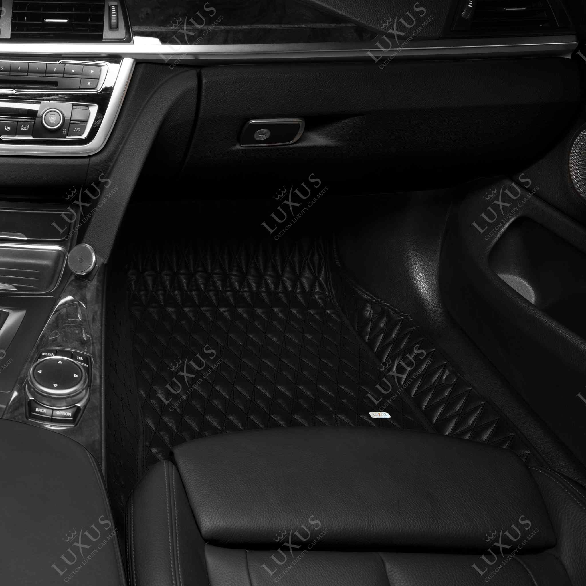 Luxus Premium Twin-Diamond Custom Luxury Car Mats Set | Black & Black Stitching