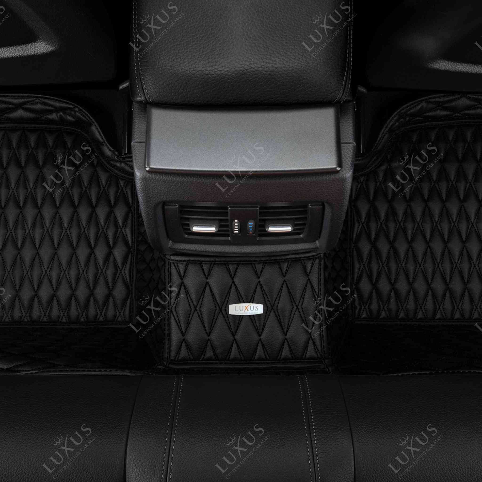 Luxus Premium Twin-Diamond Custom Luxury Car Mats Set | Black & Black Stitching