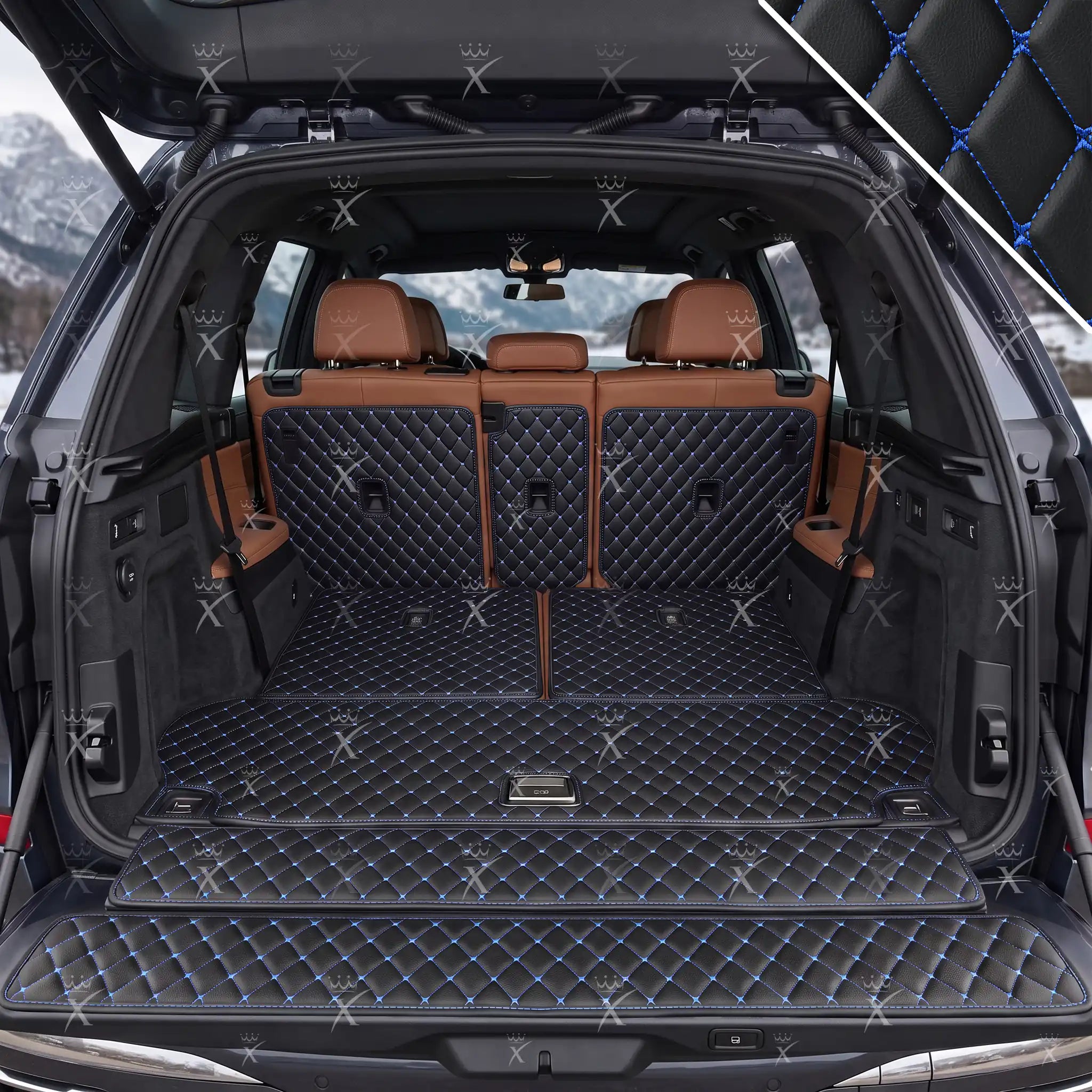 Luxus Car Mats™ - Zwarte en zwarte stiksels 3D luxe lederen koffer-/koffermat