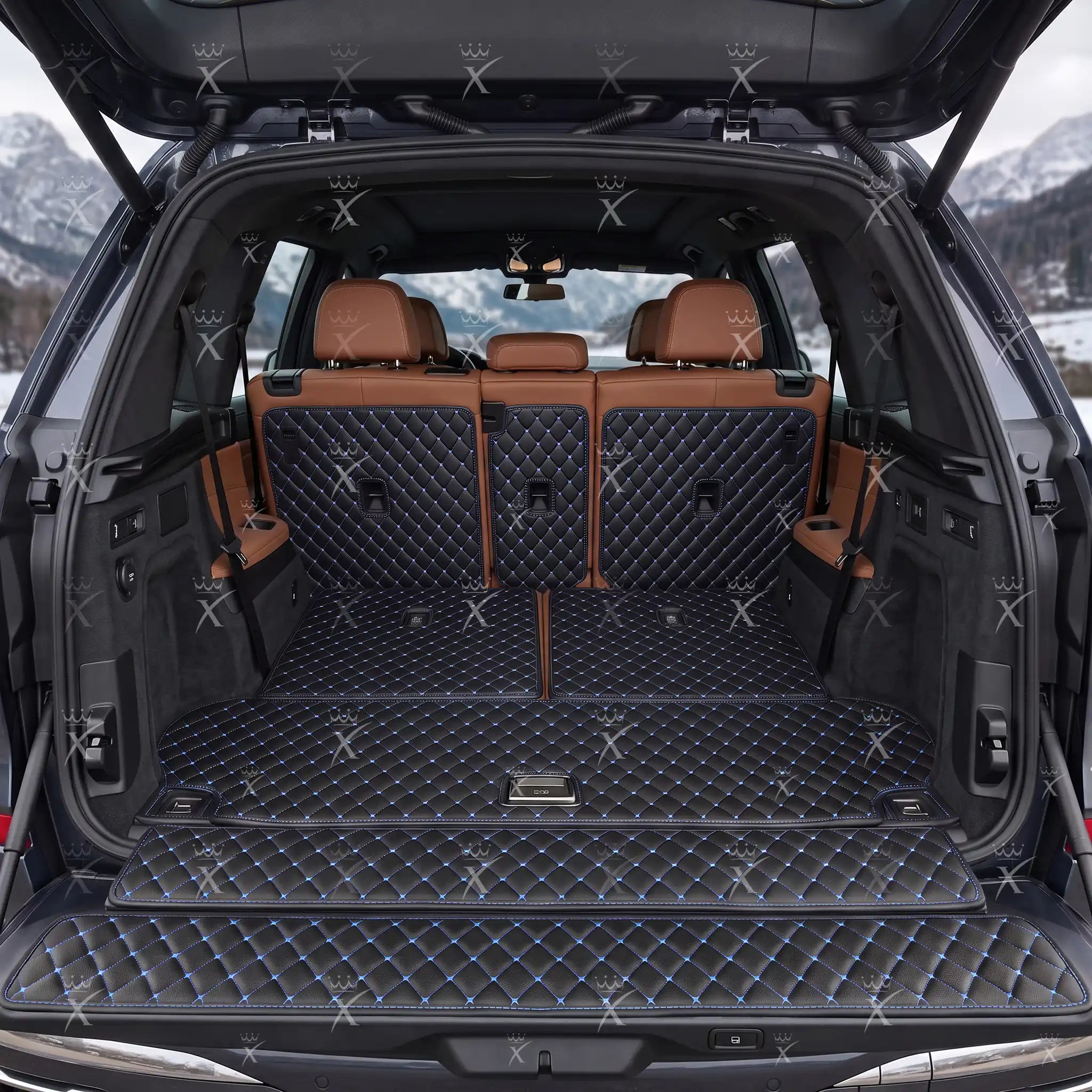 Luxus Car Mats™ - Zwarte en zwarte stiksels 3D luxe lederen koffer-/koffermat