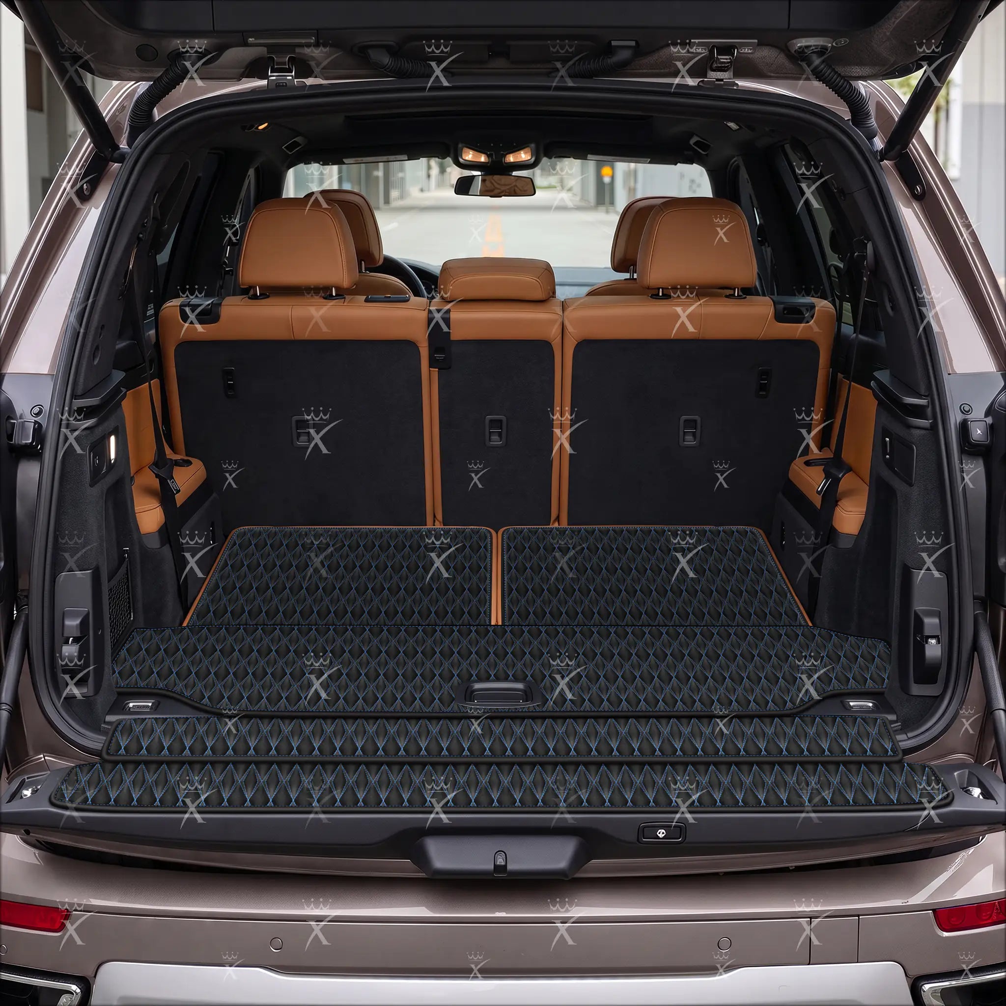 Luxus Twin-Diamond Base Series Trunk Mat | Black & Blue Stitching