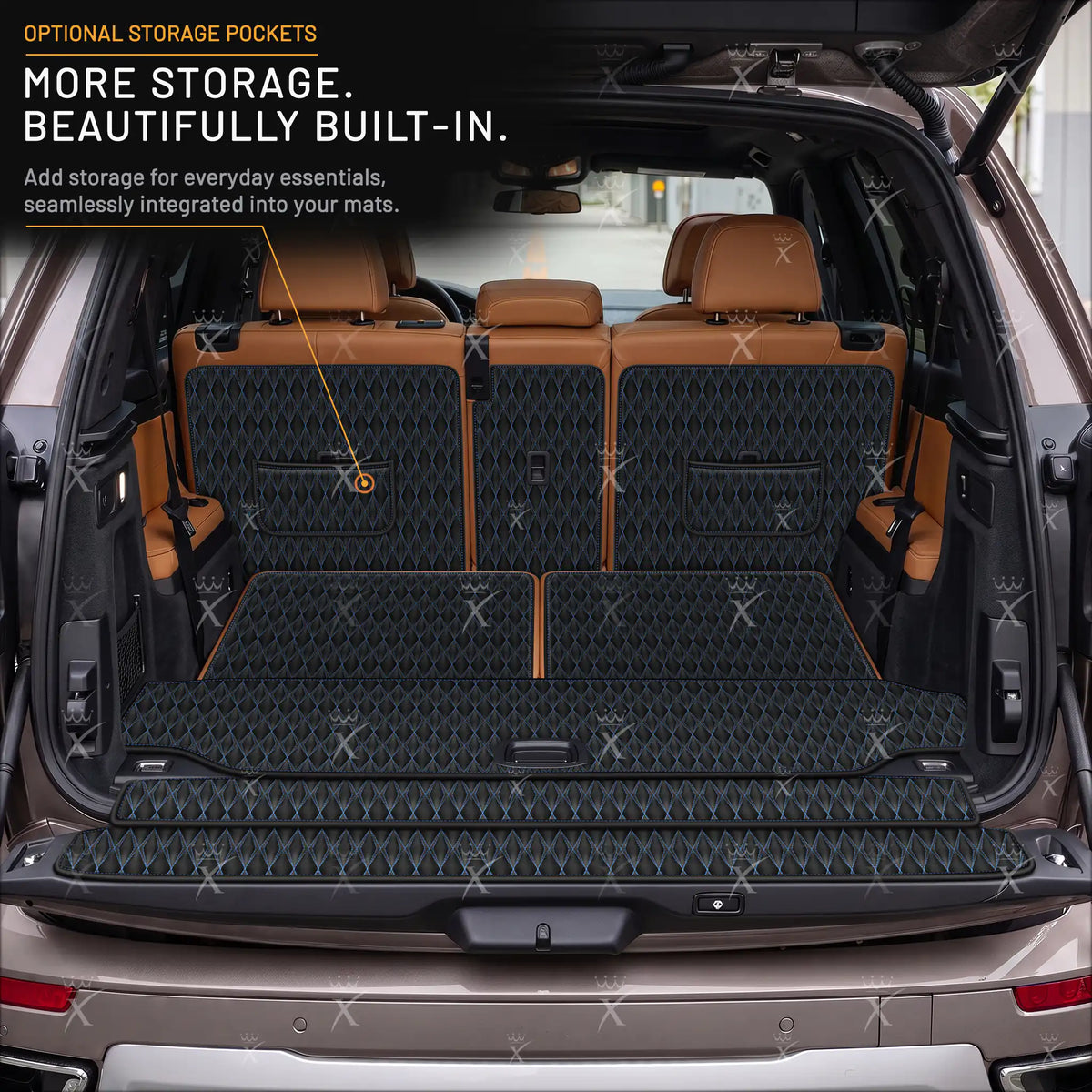 Luxus Car Mats™ - Zwarte en zwarte stiksels 3D luxe lederen koffer-/koffermat