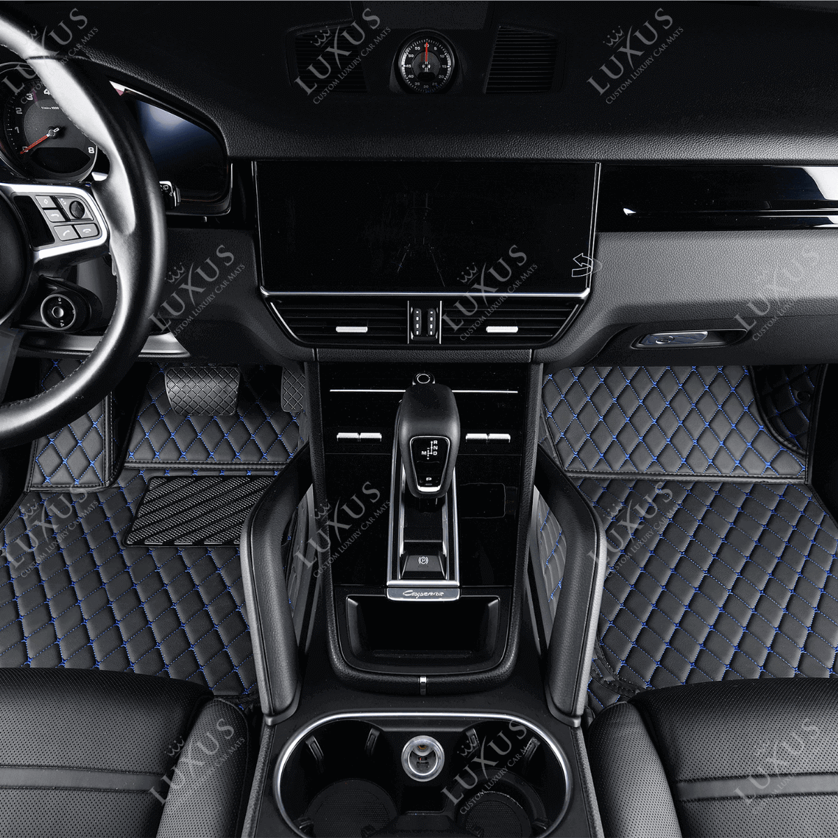 Luxus Car Mats™ – Luxus-Automatten-Set mit schwarzen und blauen Nähten