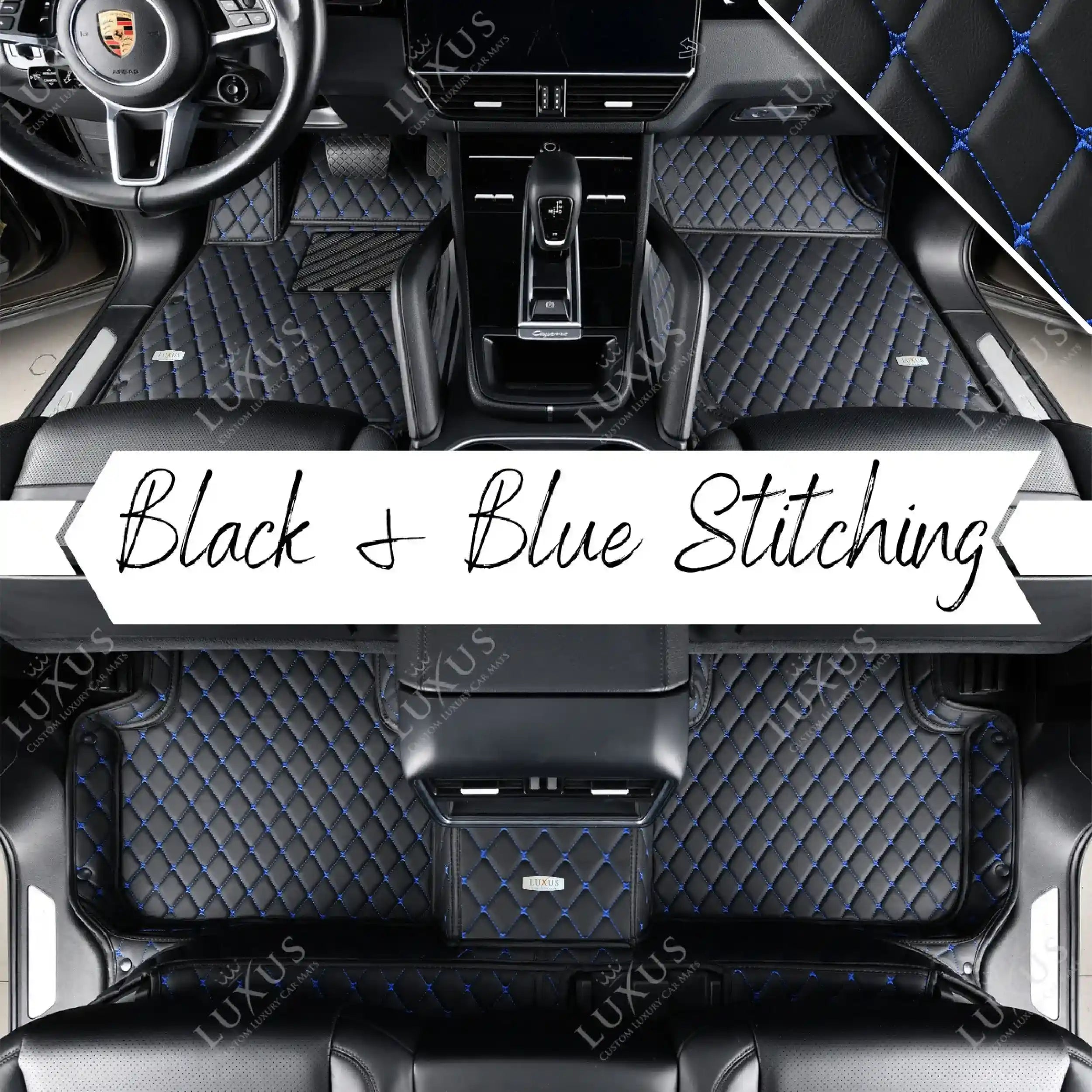 Luxus Car Mats™ – Luxus-Automatten-Set mit schwarzen und blauen Nähten