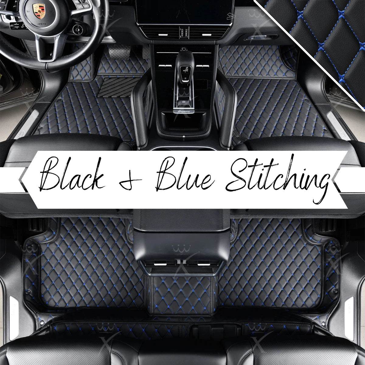 Luxus Car Mats™ - Luxe automattenset met zwarte en blauwe stiksels