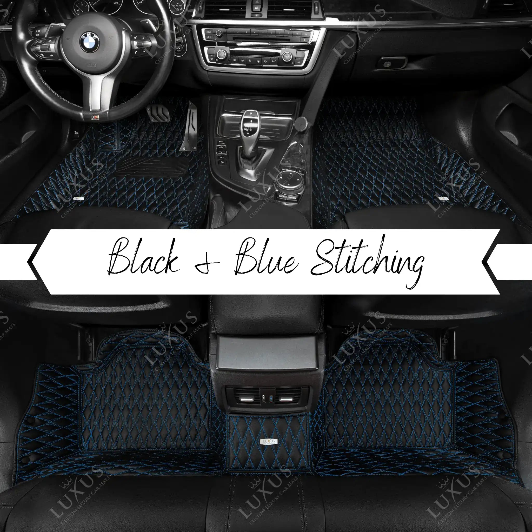 Twin-Diamond Black & Blue Stitching Luxury Car Mats Set