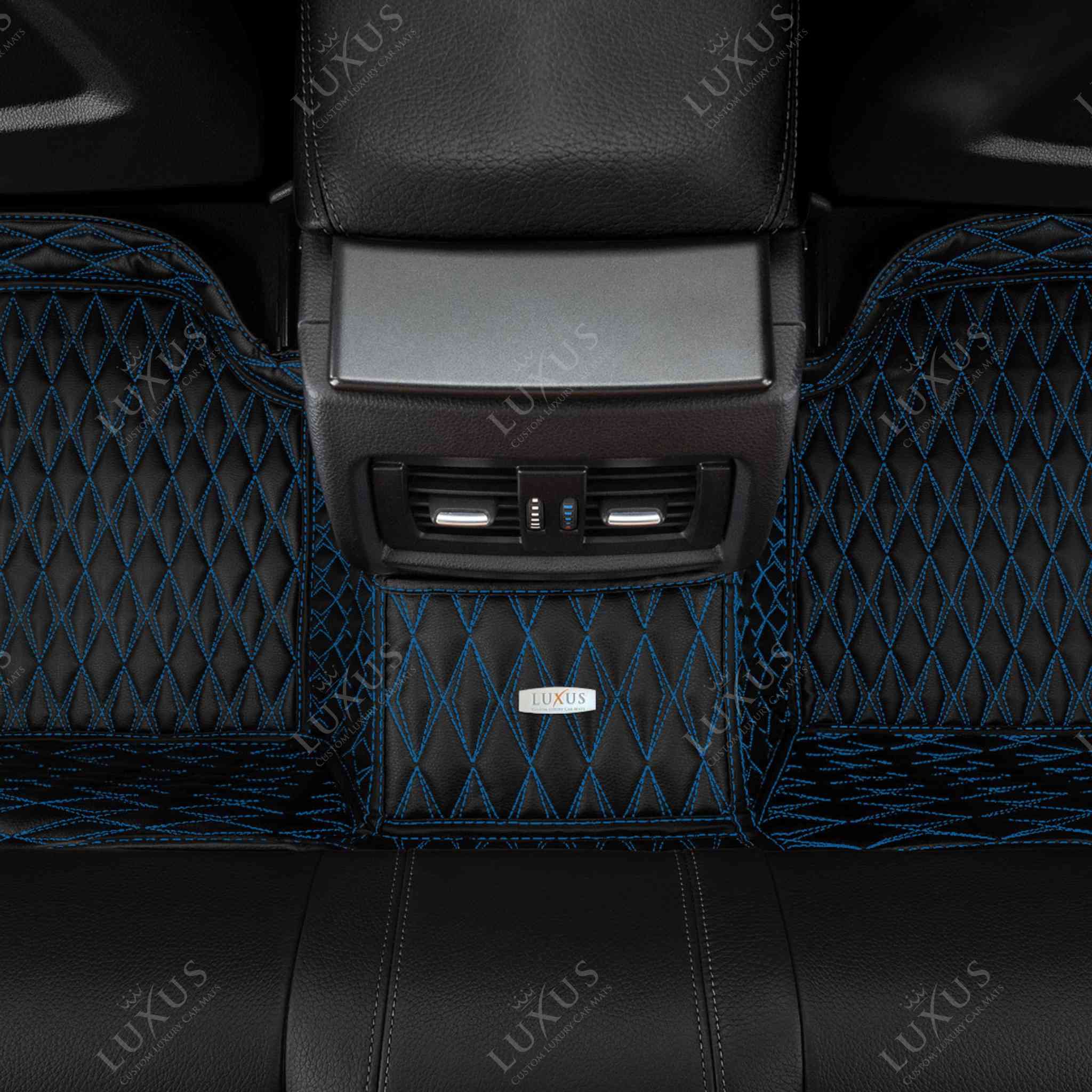 Luxus Premium Twin-Diamond Custom Luxury Car Mats Set | Black & Blue Stitching