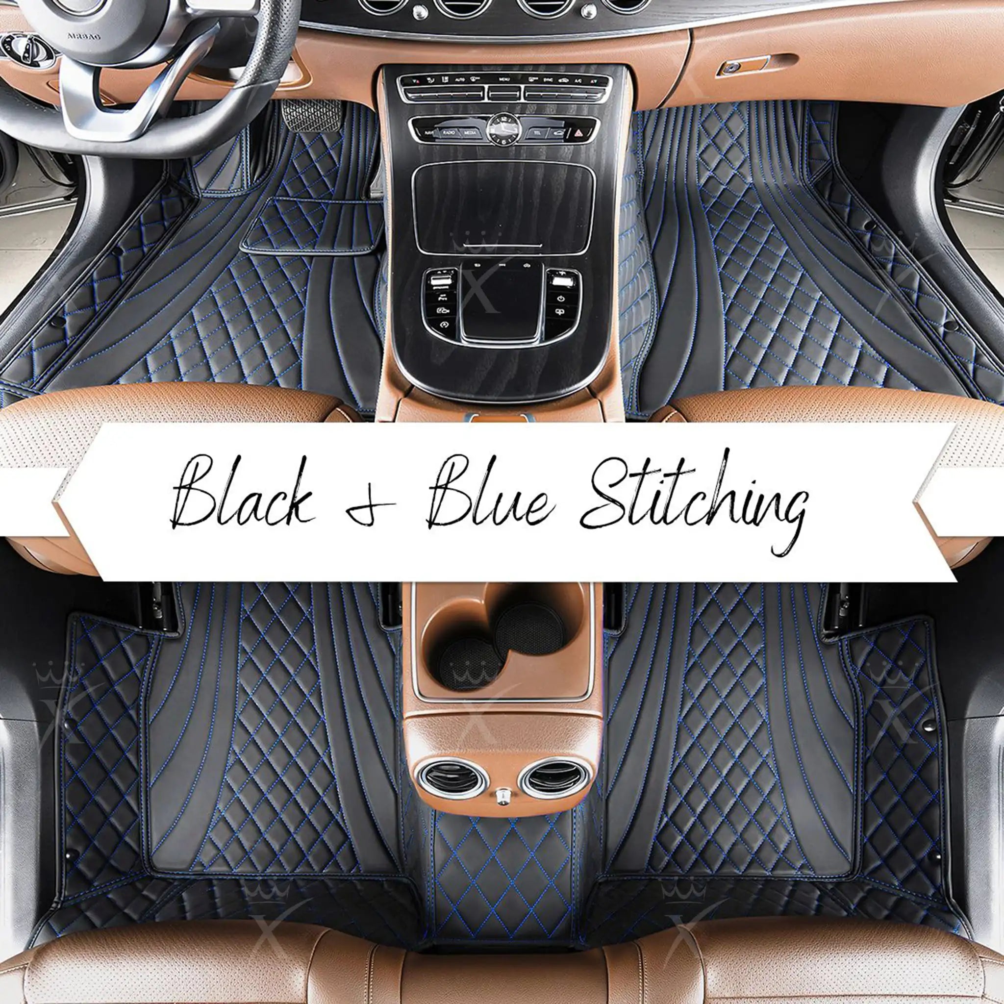 Luxus Car Mats™ - Svart og svart søm Luksus bilmattesett