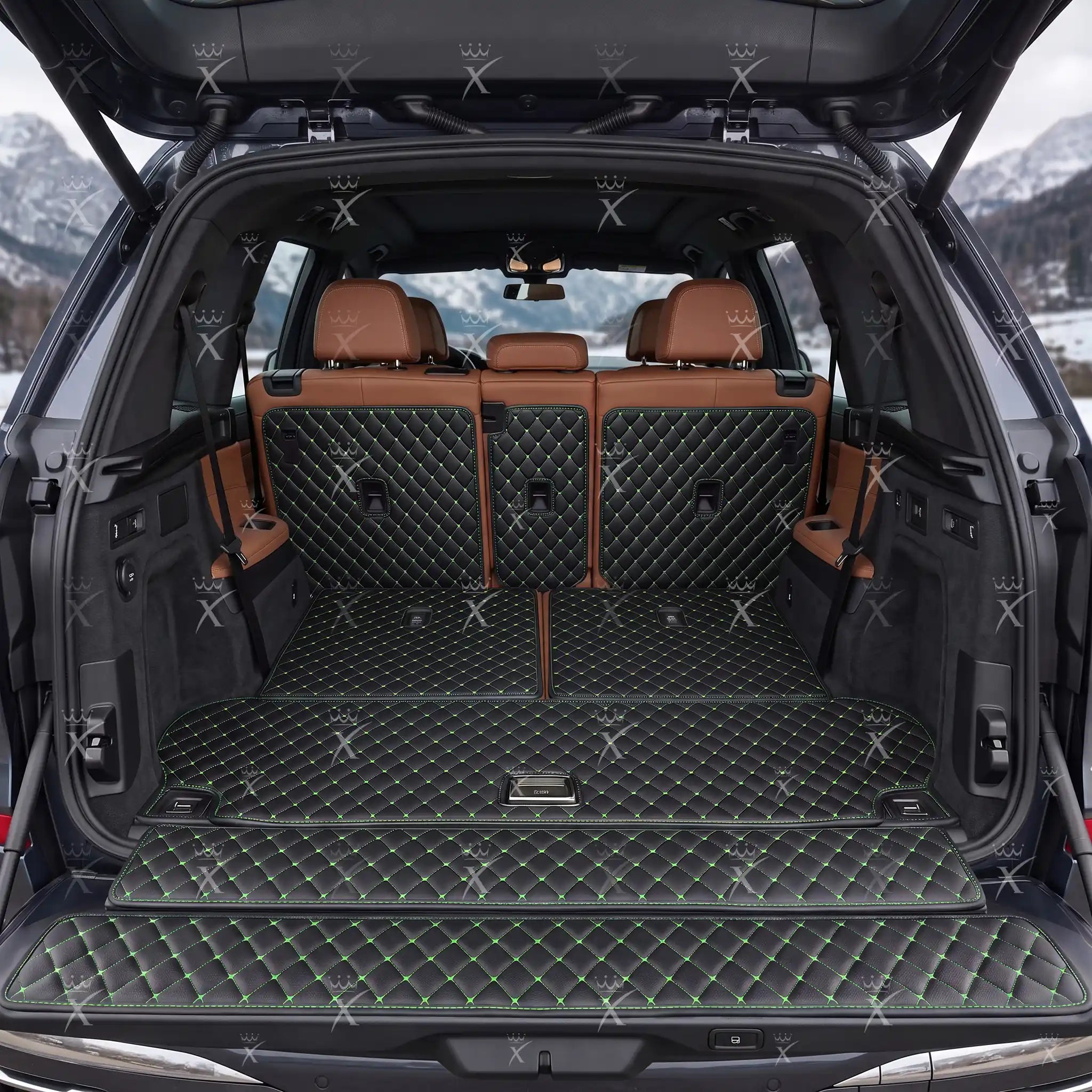 Luxus Car Mats™ - Svart og svart søm 3D luksusskinnstøvel/bagasjematte