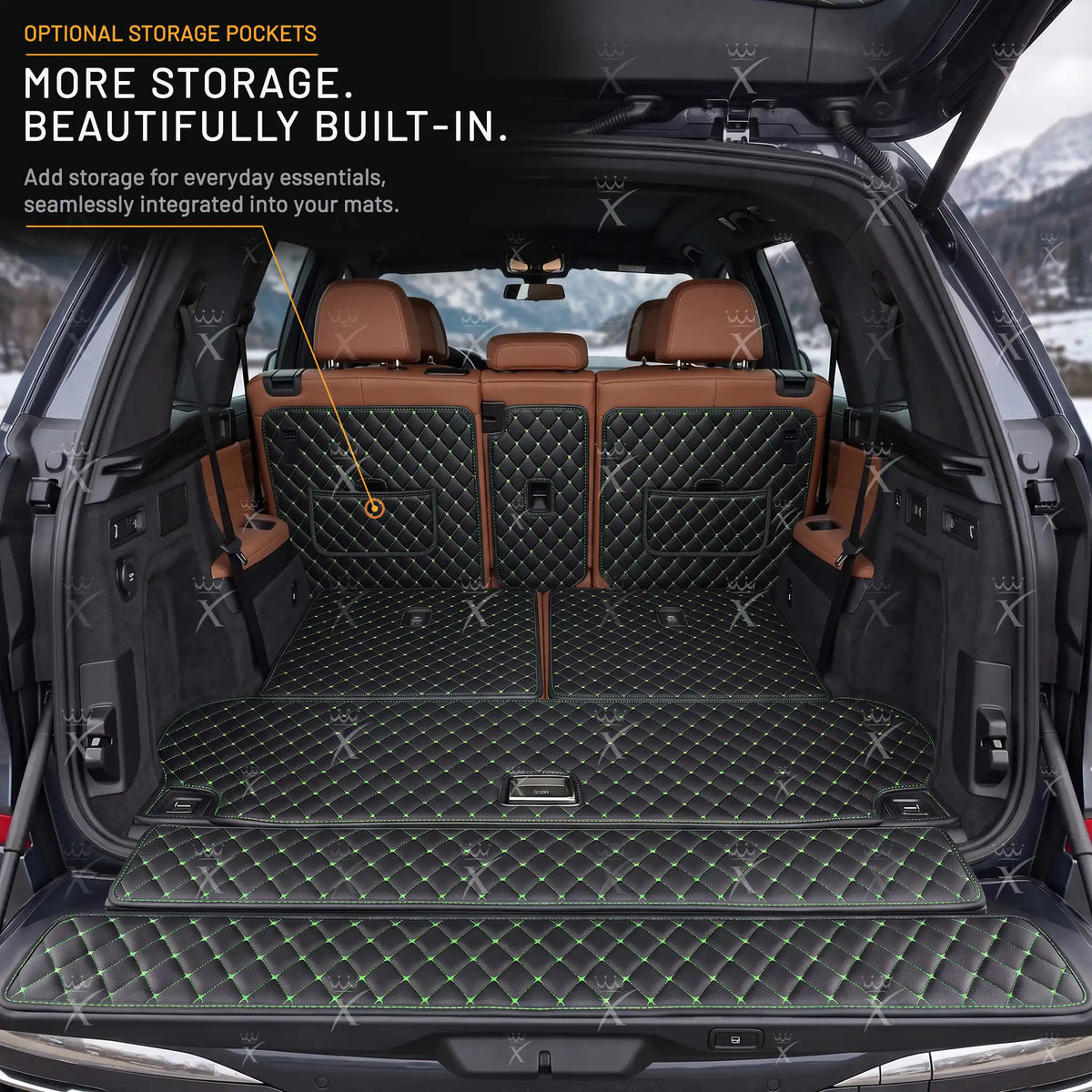 Luxus Car Mats™ – 3D-Luxus-Leder-Kofferraum-/Kofferraummatte in Schwarz und Schwarz mit Nähten