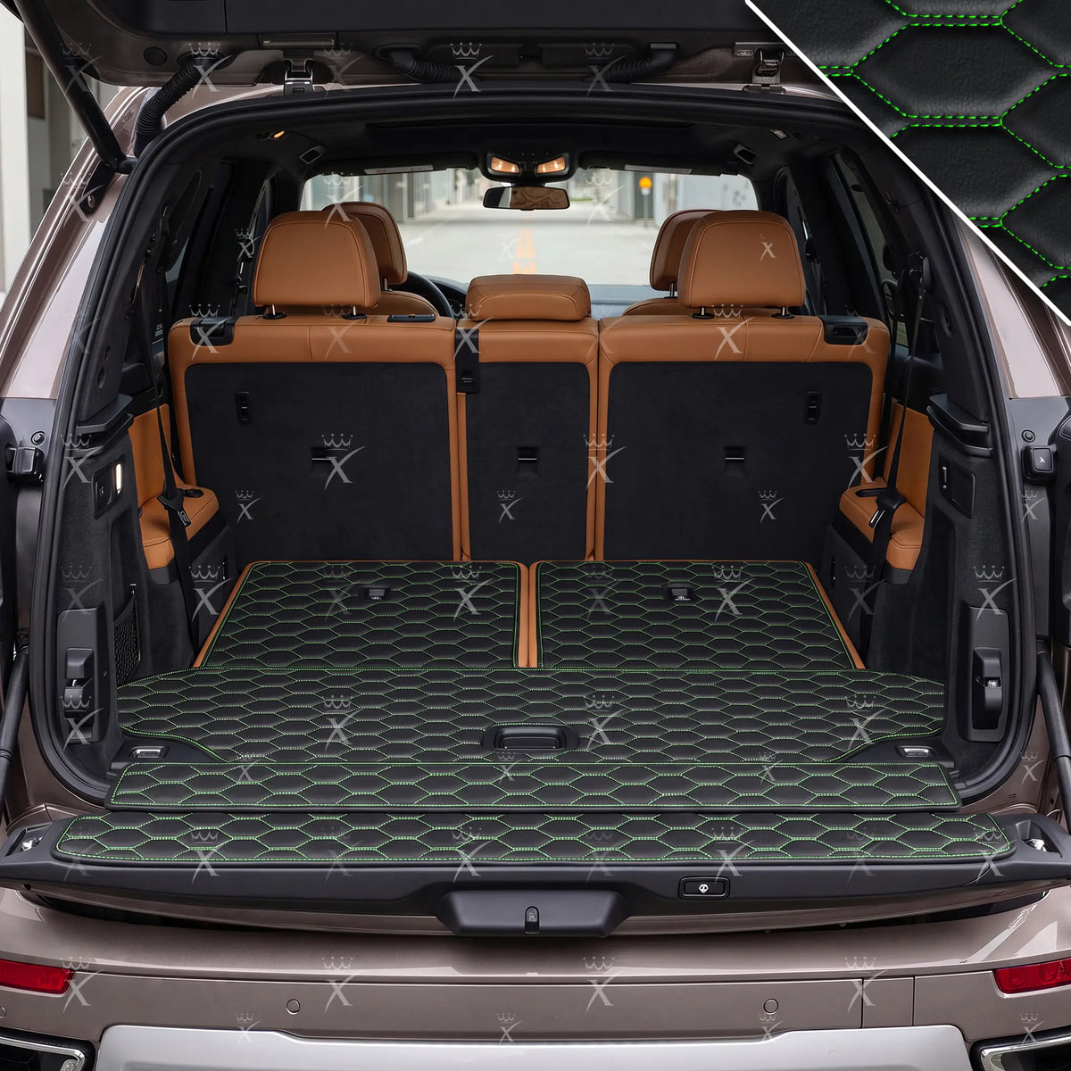 Luxus Honeycomb BaseFit Series Trunk Mat | Black & Green Stitching
