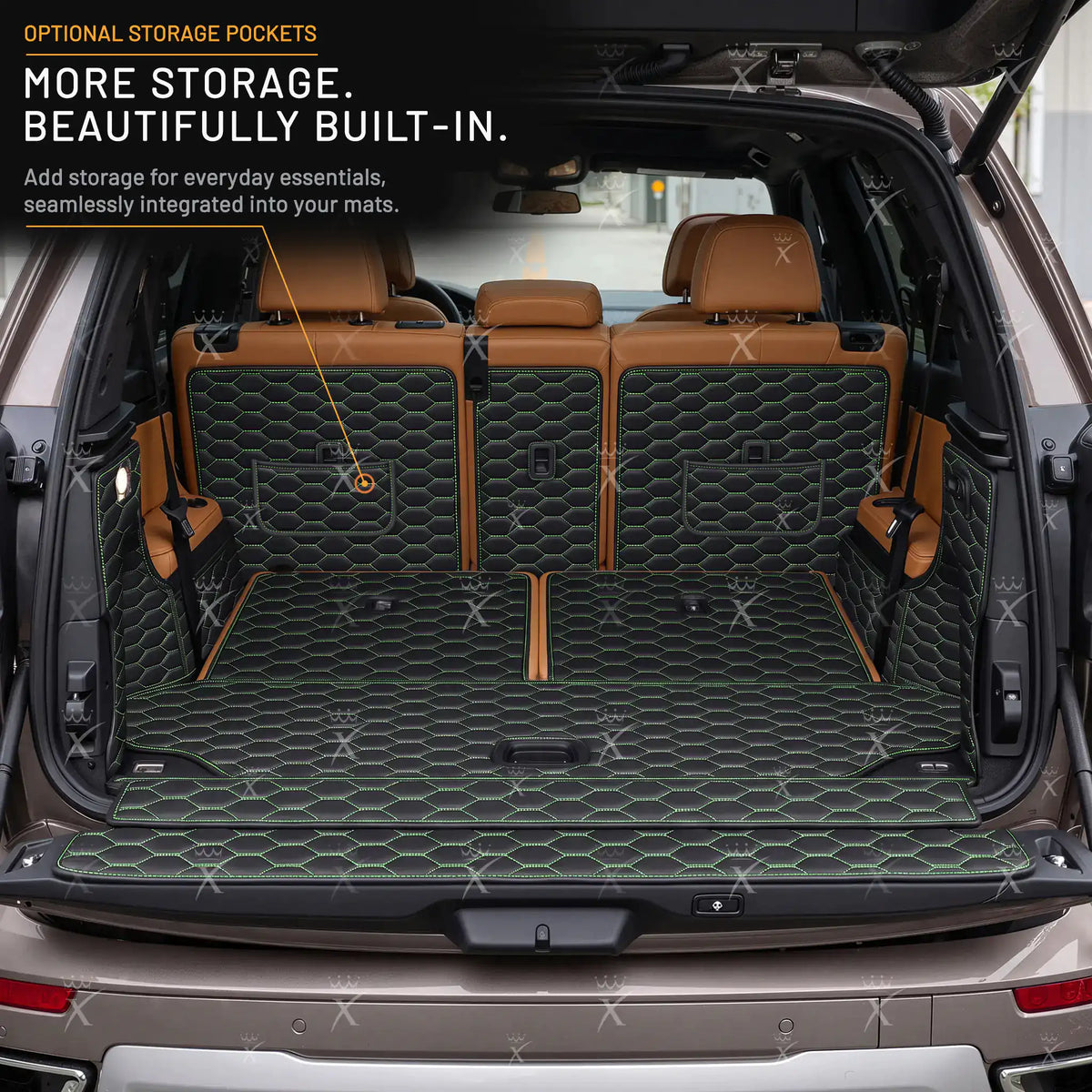 Luxus Honeycomb 360Fit Series Trunk Mat | Black & Green Stitching