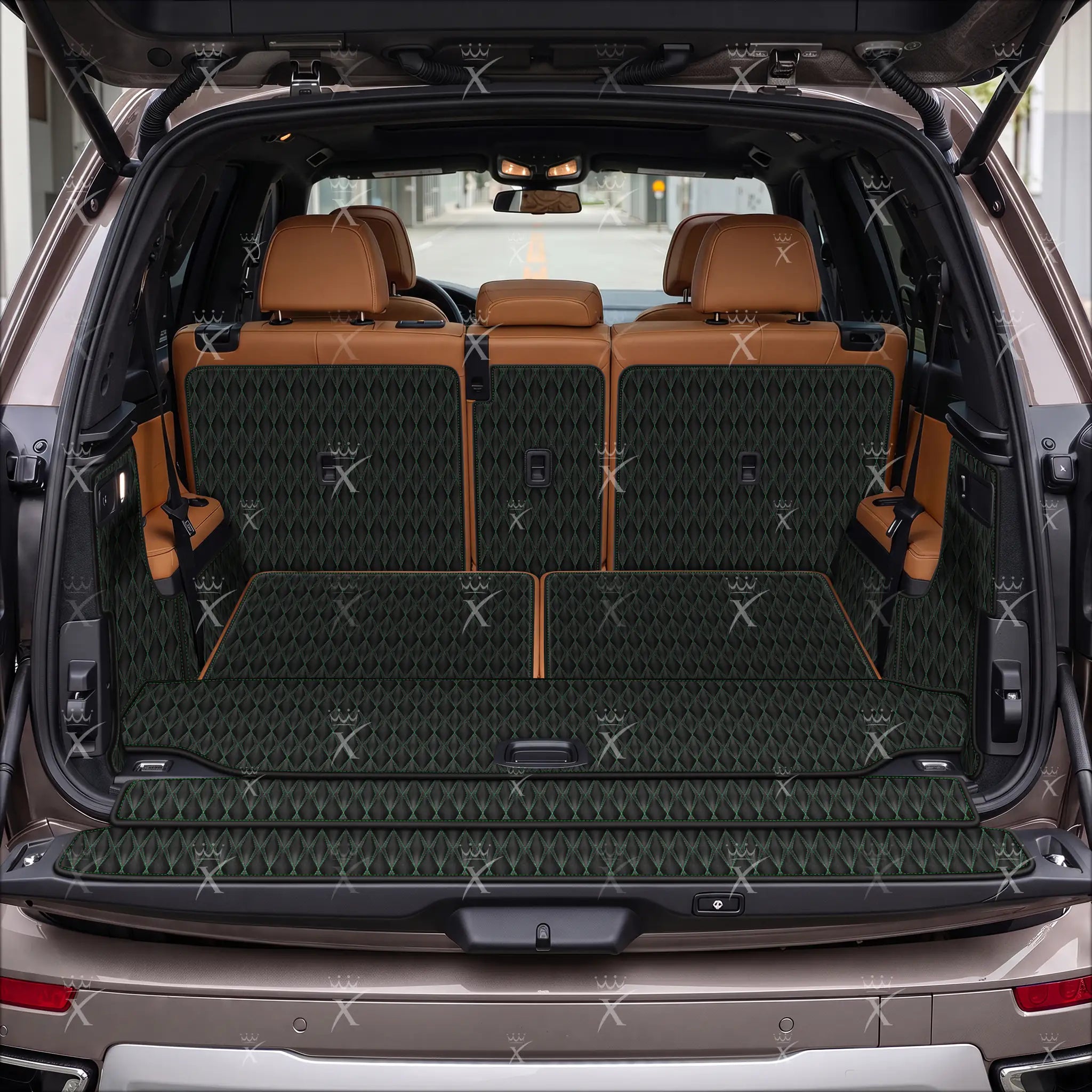 Luxus Car Mats™ – 3D-Luxus-Leder-Kofferraum-/Kofferraummatte in Schwarz und Schwarz mit Nähten