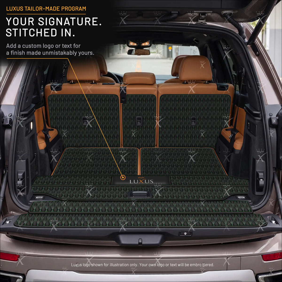 Luxus Car Mats™ - Zwarte en zwarte stiksels 3D luxe lederen koffer-/koffermat