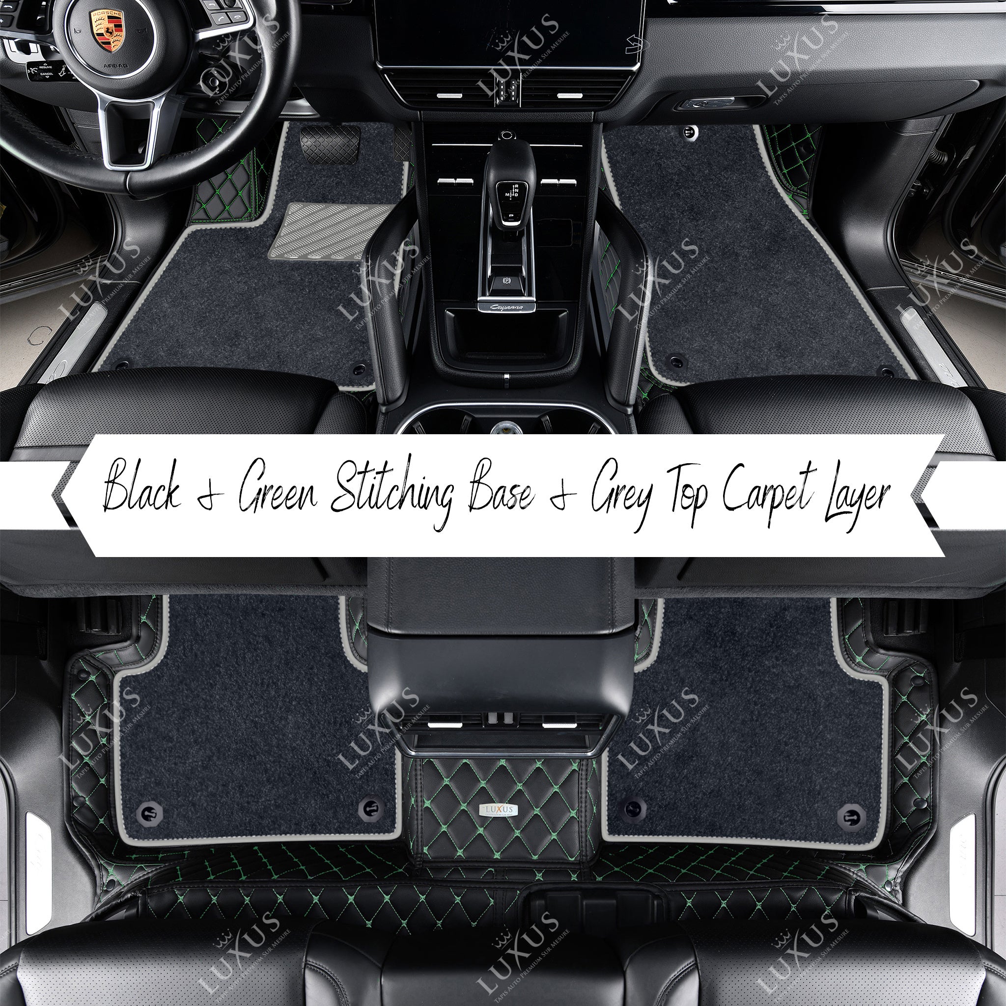 Luxus Car Mats™ - svart og blå søm Luksus bilmattesett