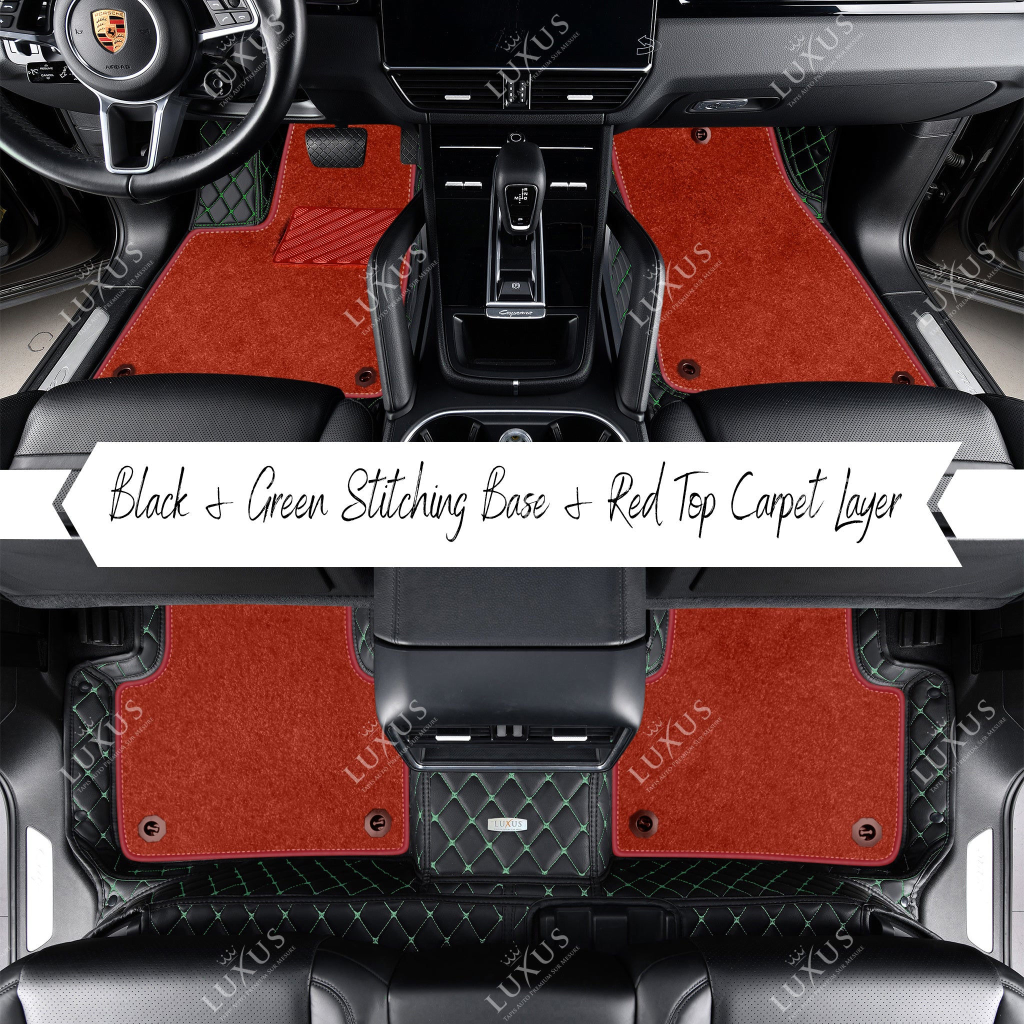 Luxus Car Mats™ - svart og blå søm Luksus bilmattesett