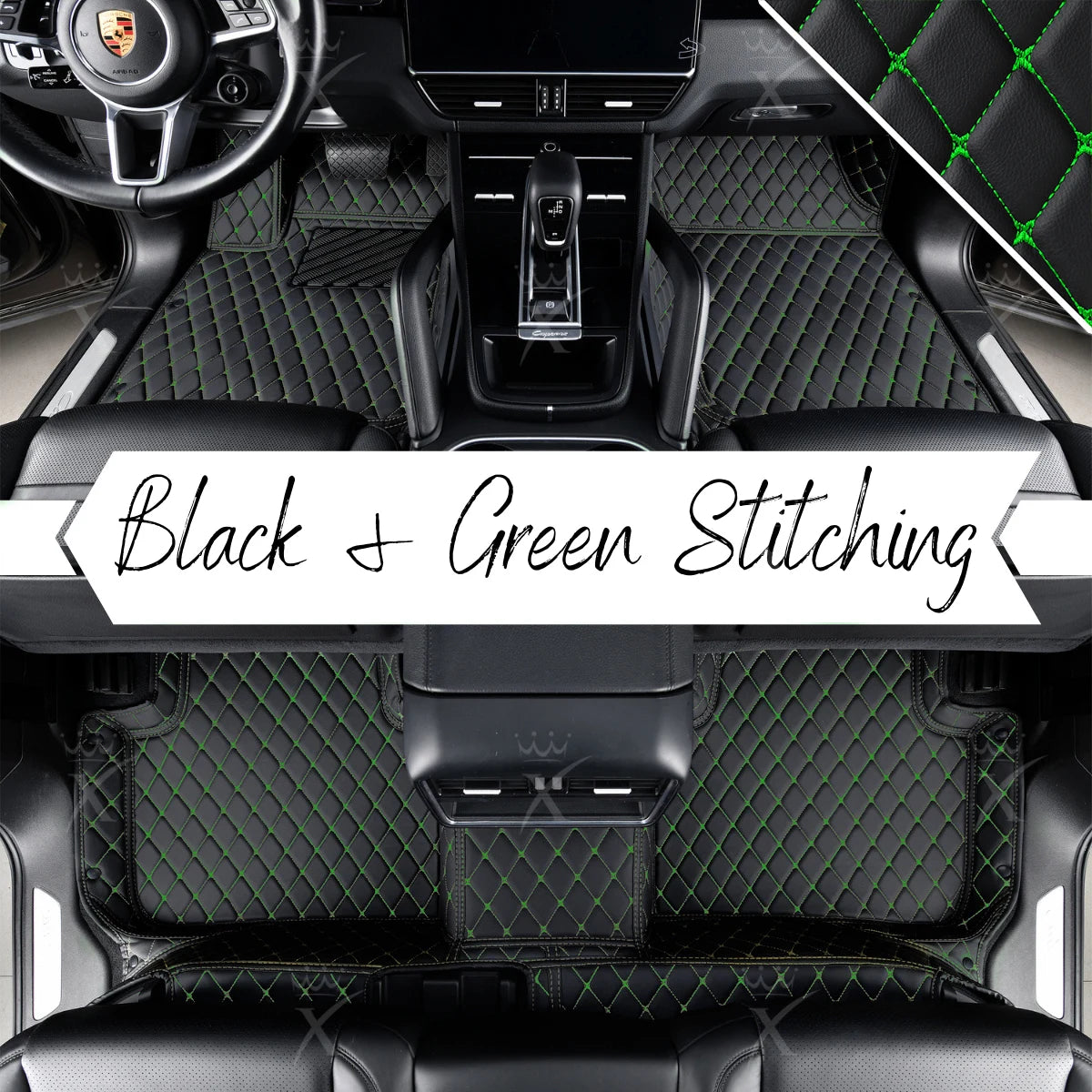 Luxus Car Mats™ - Luxe automattenset met zwarte en groene stiksels