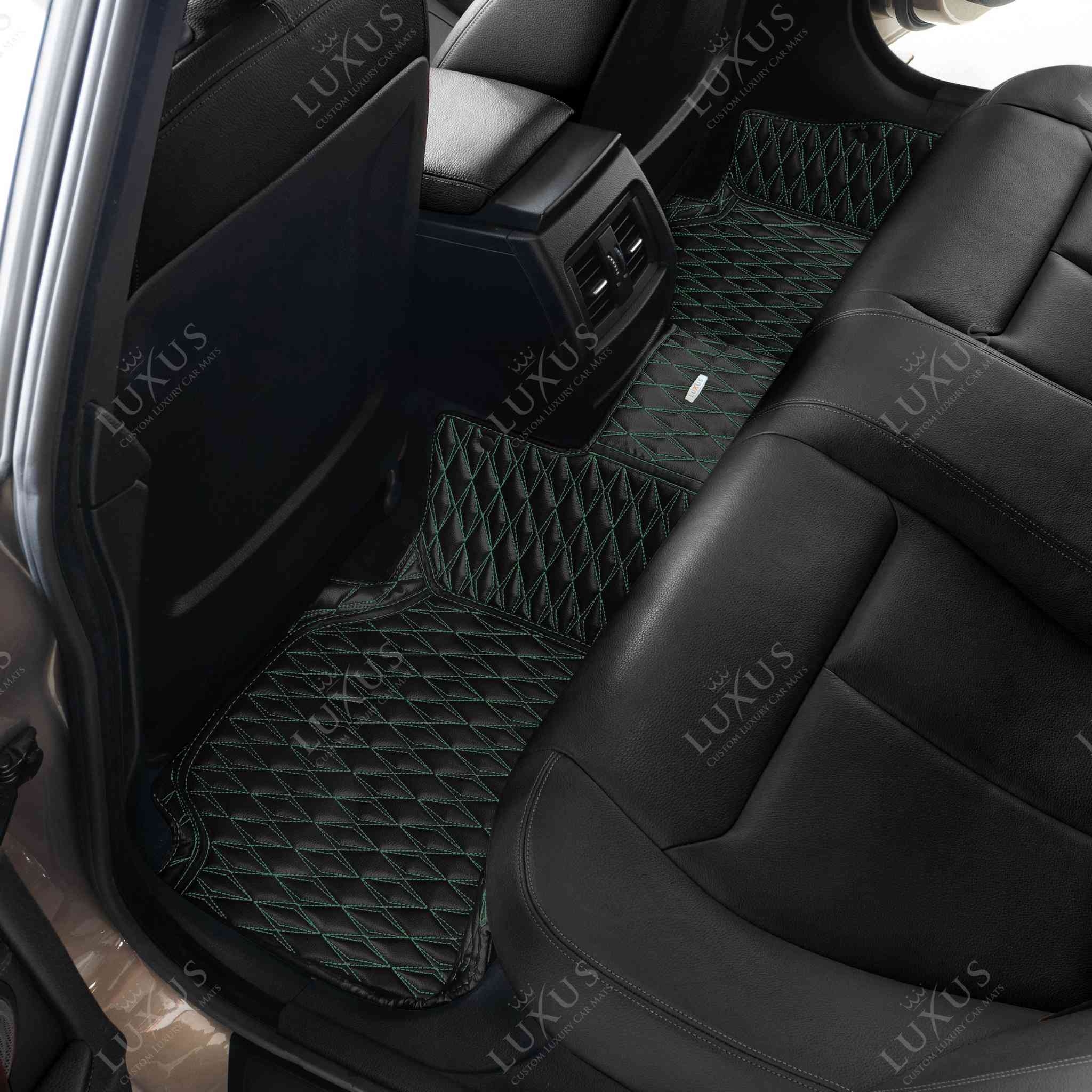 Luxus Premium Twin-Diamond Custom Luxury Car Mats Set | Black & Green Stitching