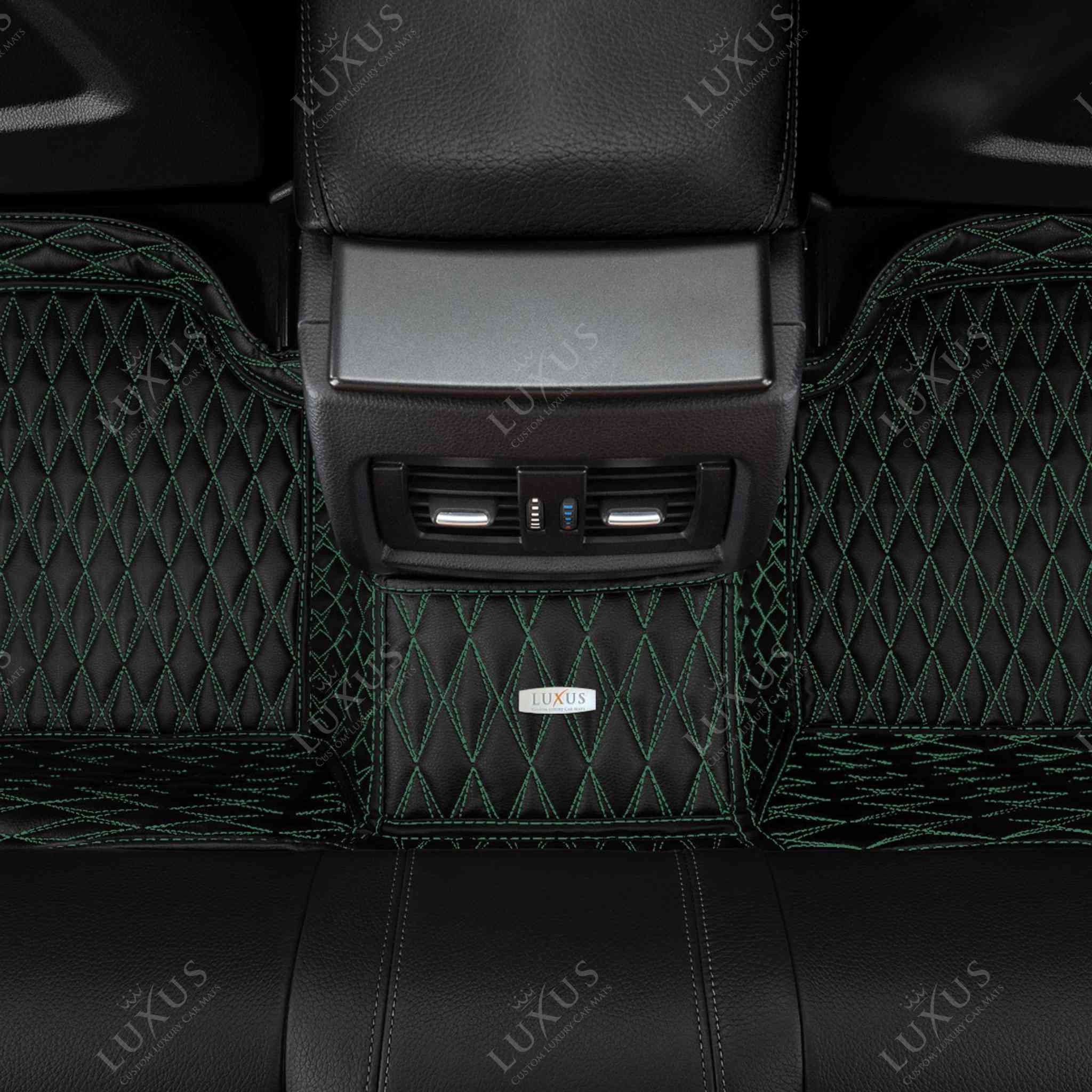 Luxus Premium Twin-Diamond Custom Luxury Car Mats Set | Black & Green Stitching