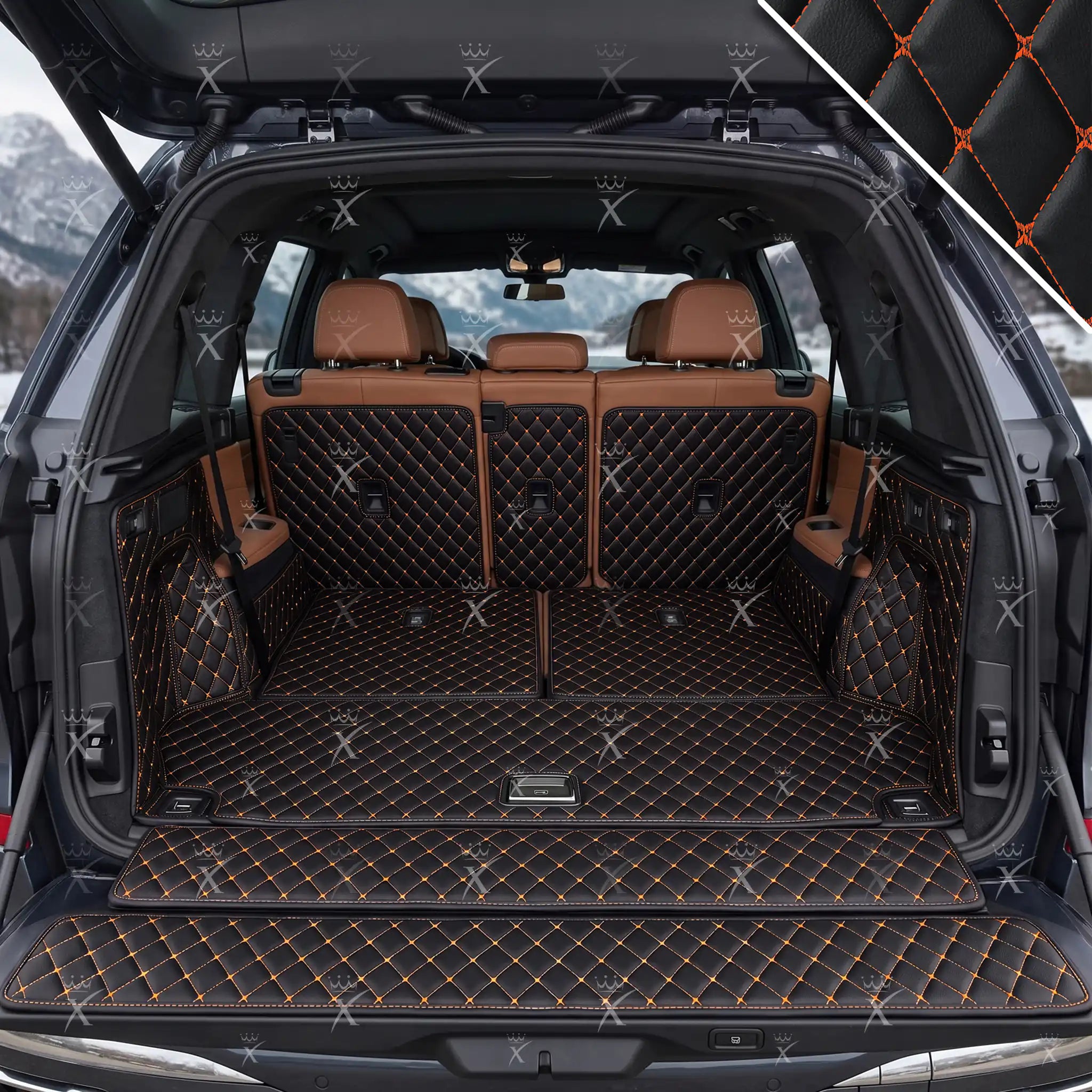 Luxus Car Mats™ - Svart og oransje søm 3D luksusskinnstøvel/bagasjematte