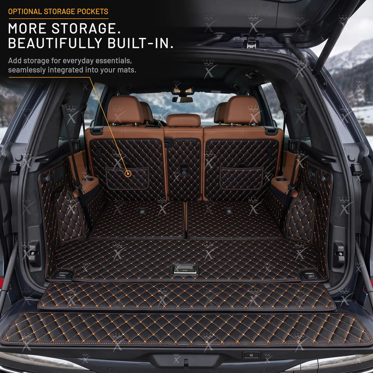 Luxus Car Mats™ - Svart og oransje søm 3D luksusskinnstøvel/bagasjematte