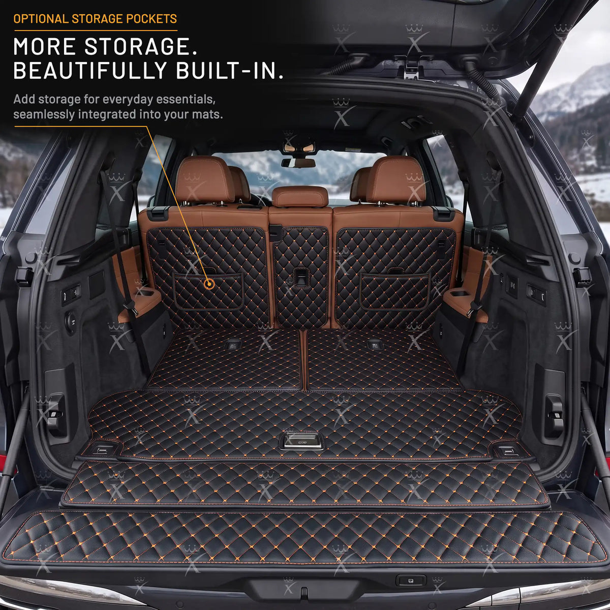Tappetini per auto Luxus™ - Tappetino per bagagliaio/stivale in pelle di lusso 3D con cuciture nere e nere