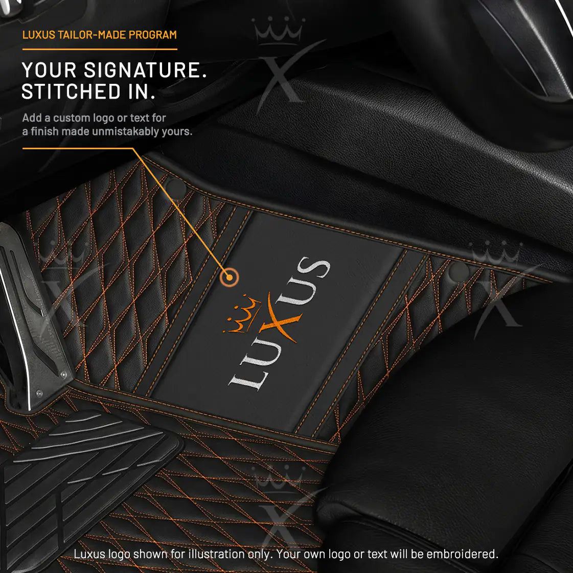 Luxus Twin-Diamond Double Layer Series Floor Mats | Black & Tan Stitching & Sahara Stone Top Carpet