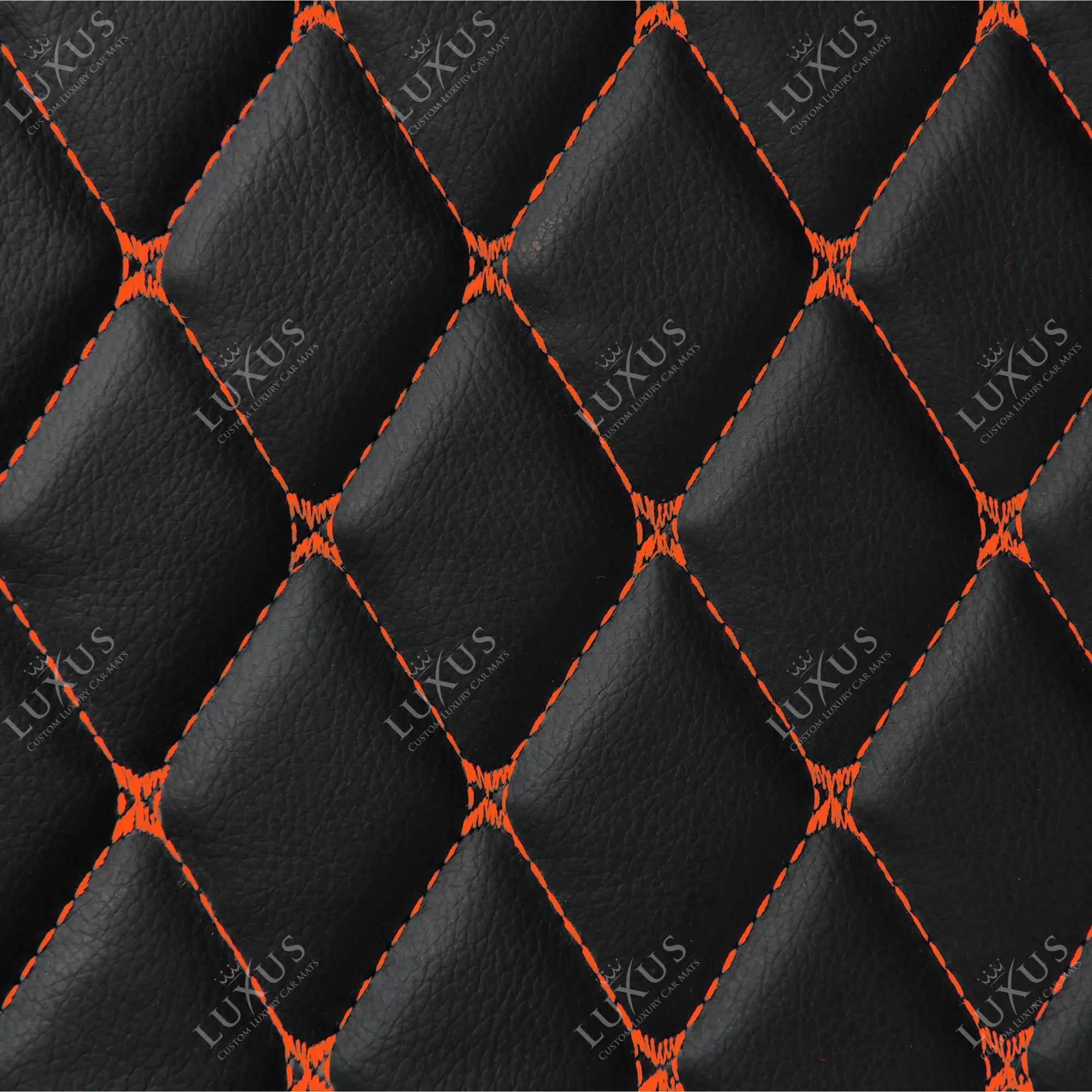 Luxus Car Mats™ – Schwarze und orangefarbene 3D-Luxus-Leder-Kofferraum-/Kofferraummatte