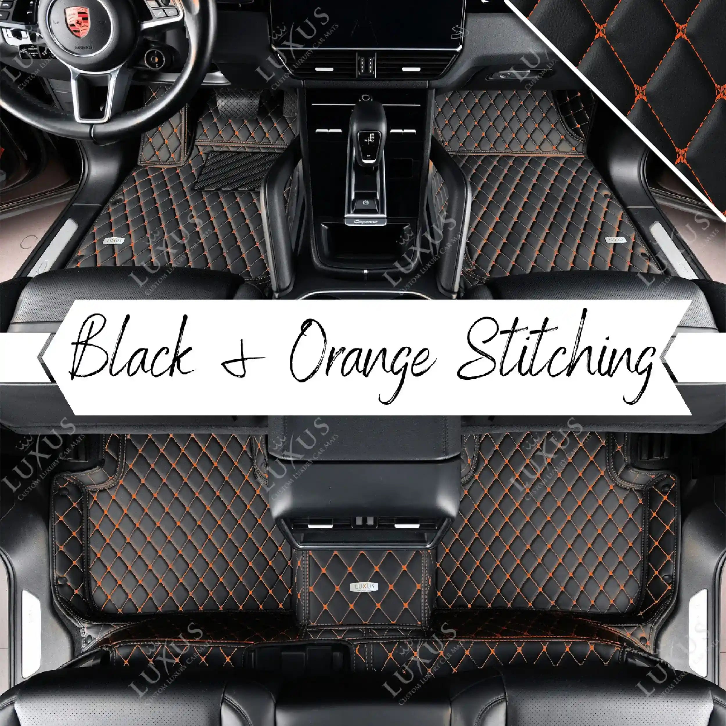 Luxus Car Mats™ – Luxus-Automatten-Set mit schwarzen und orangefarbenen Nähten