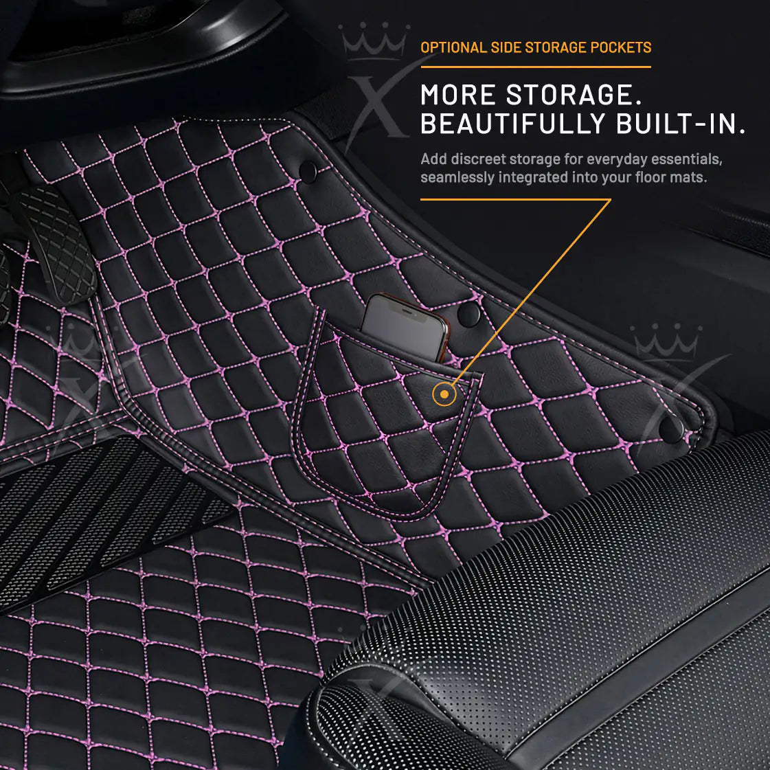Luxus Car Mats™ - svart og lilla søm Luksus bilmattesett