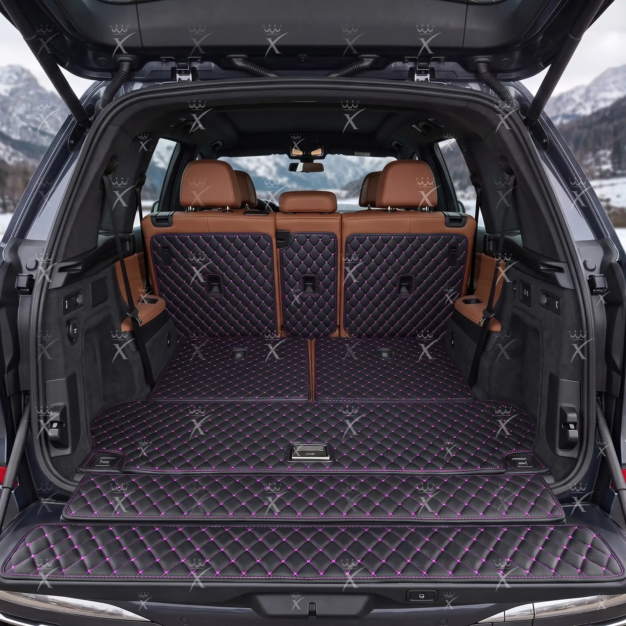 Luxus Car Mats™ - Zwarte en zwarte stiksels 3D luxe lederen koffer-/koffermat