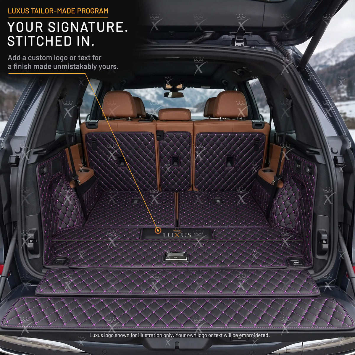 Luxus Car Mats™ - Svart og lilla søm 3D luksusskinnstøvel/bagasjematte