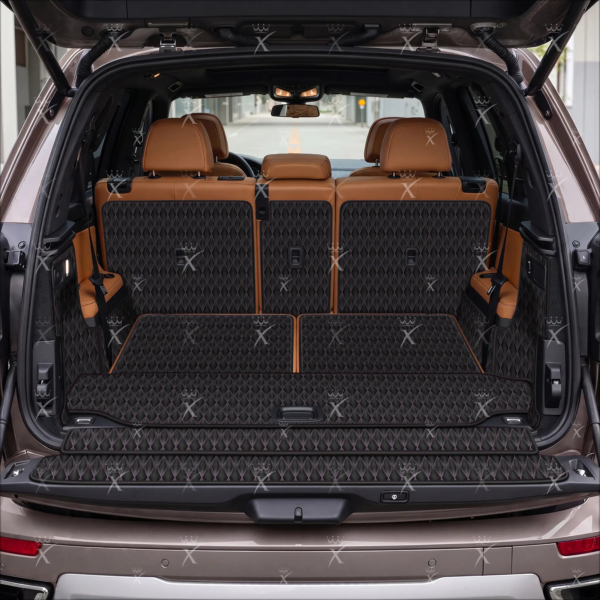 Tappetini per auto Luxus™ - Tappetino per bagagliaio/stivale in pelle di lusso 3D con cuciture nere e nere