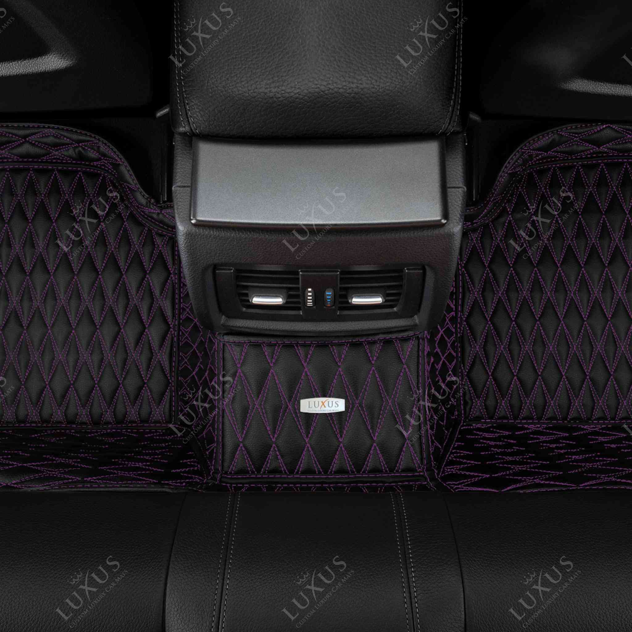 Luxus Premium Twin-Diamond Custom Luxury Car Mats Set | Black & Purple Stitching