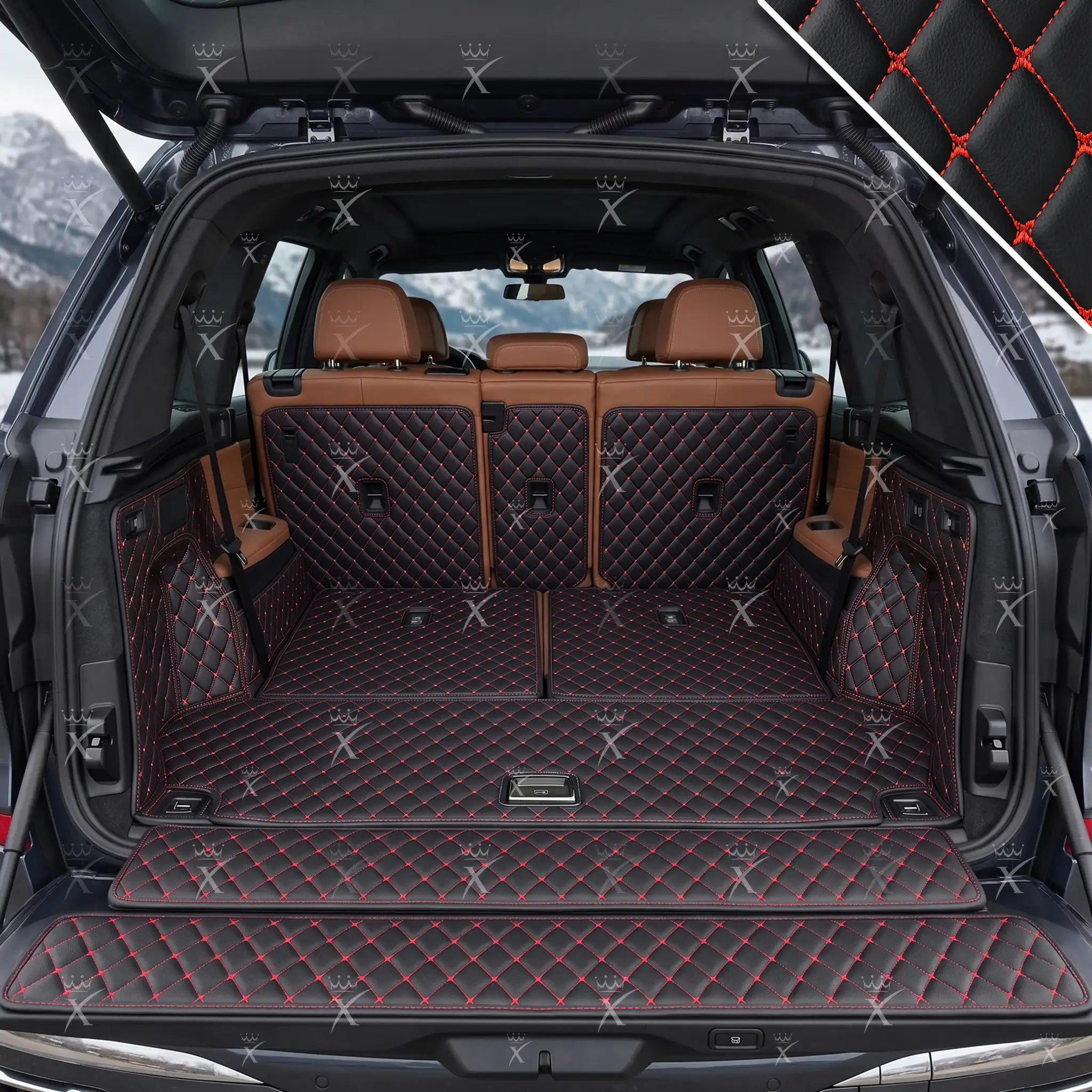 Luxus Car Mats™ - Svart og rød søm 3D luksuslærstøvel/bagasjematte