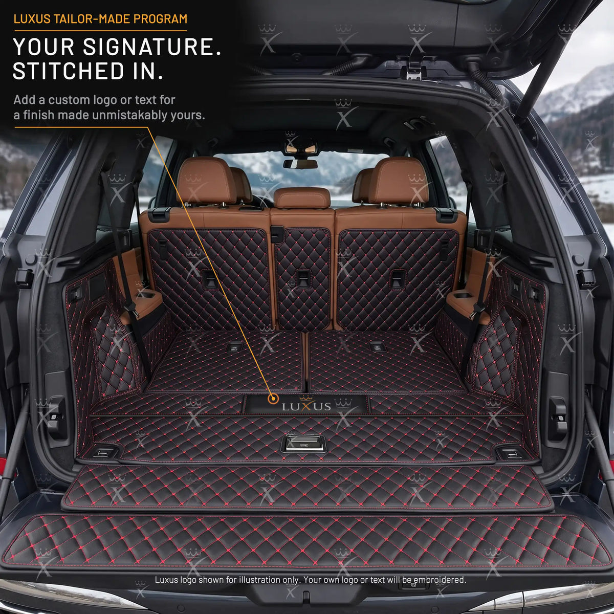 Luxus Car Mats™ - Svart og rød søm 3D luksuslærstøvel/bagasjematte