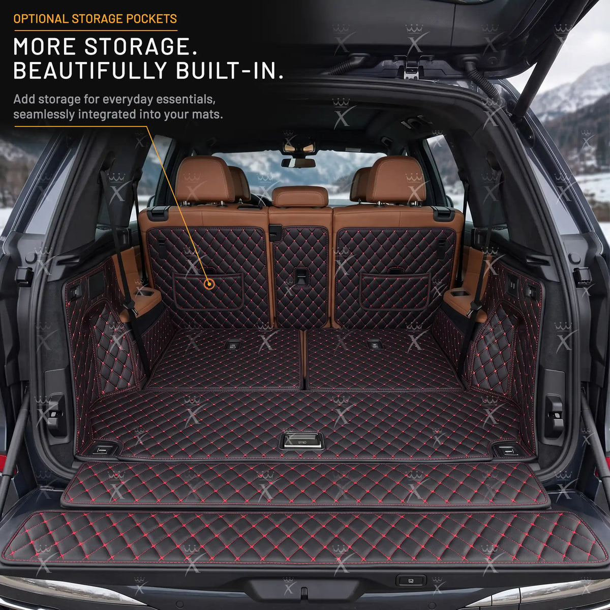 Luxus Car Mats™ - Svart og rød søm 3D luksuslærstøvel/bagasjematte