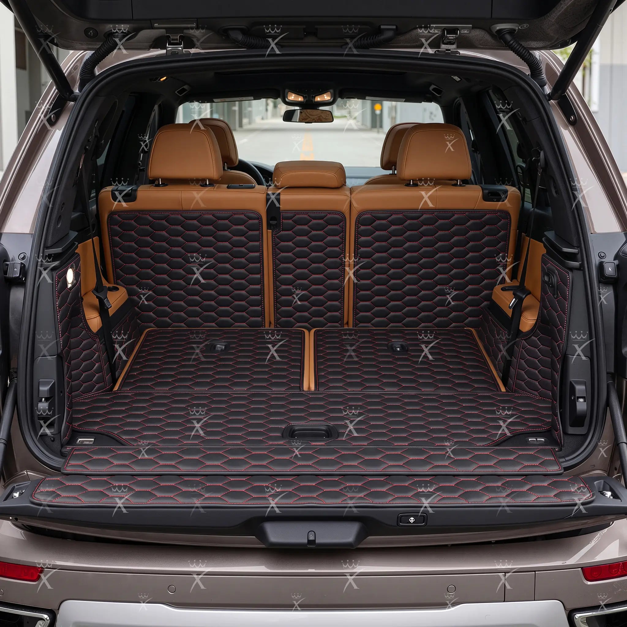 Luxus Honeycomb 360Fit Series Trunk Mat | Black & Red Stitching