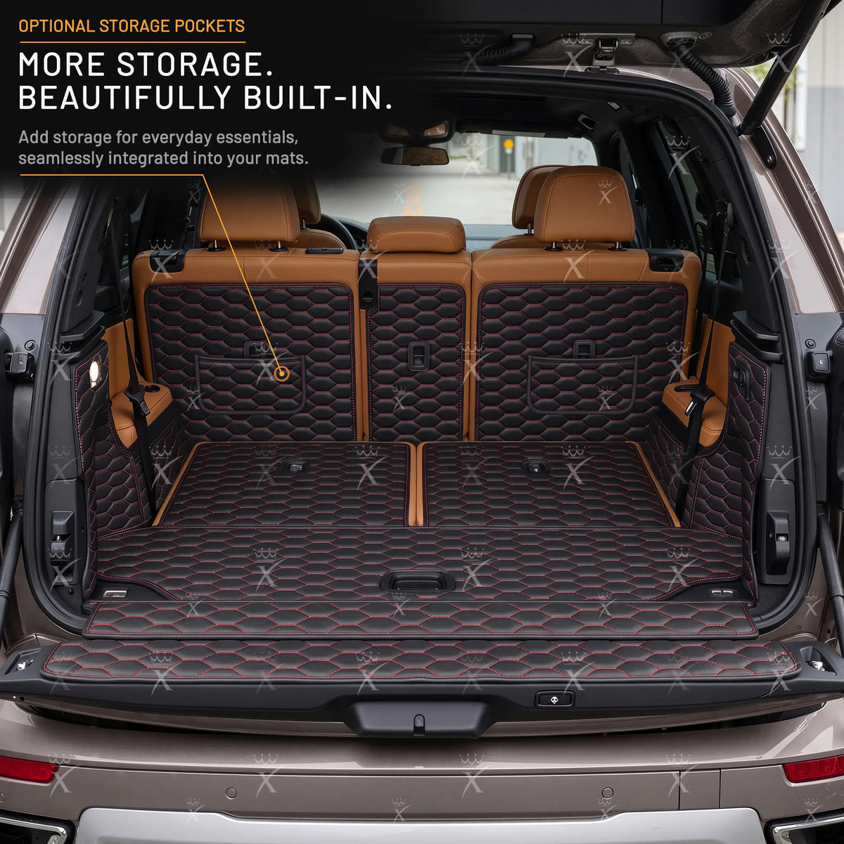 Luxus Honeycomb 360Fit Series Trunk Mat | Black & Red Stitching
