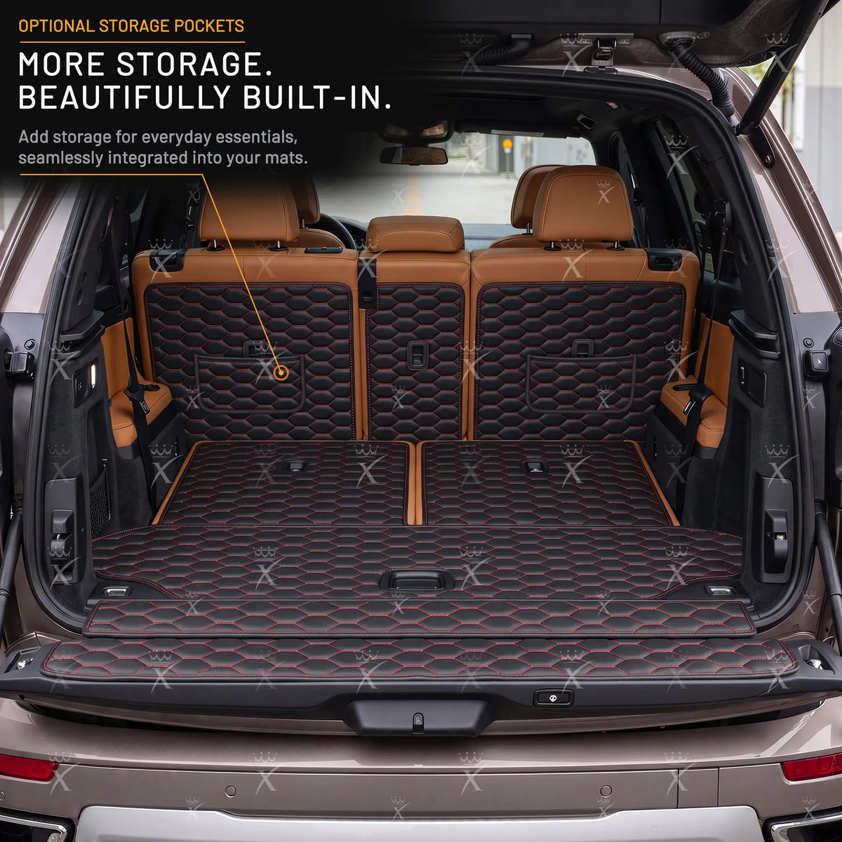 Luxus Honeycomb XtendFit Series Trunk Mat | Black & Red Stitching